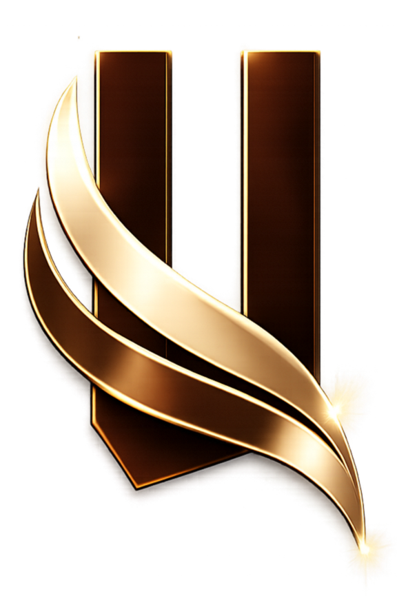 A stylized logo with the letter 'W' in gold and brown tones, featuring a swirling ribbon design with glowing edges.