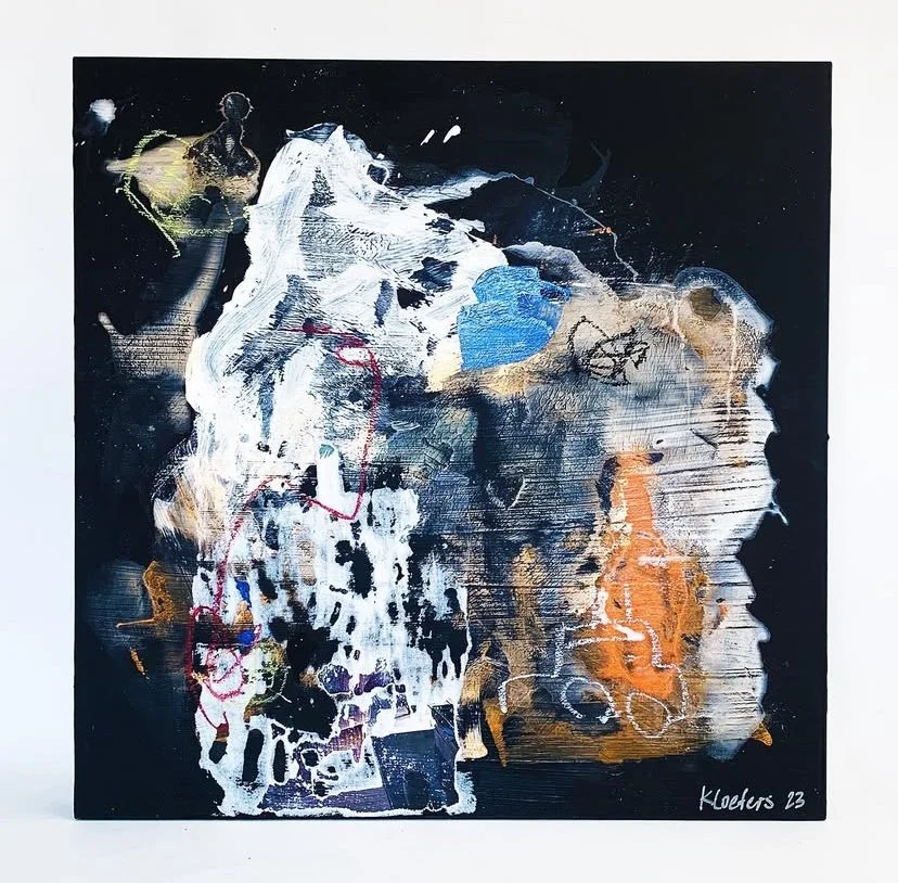 Untitled - Acrylic paint, spray paint, markers, oil pastel, 55 x 55 cm