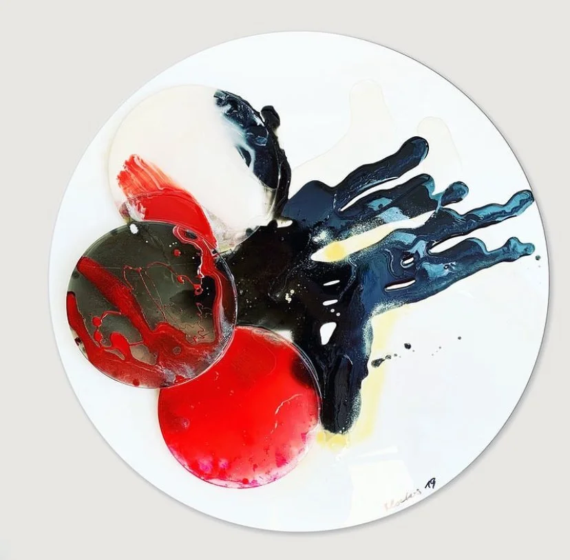 Untitled - resin and spray paint on found circular plexiglas panels, diameter ca. 58 cm