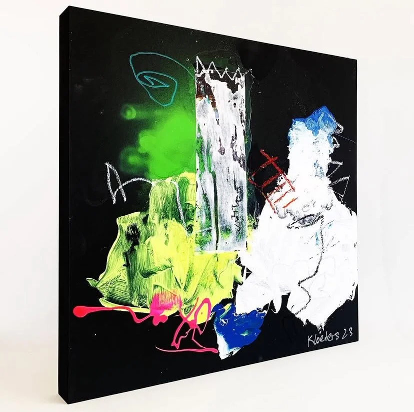 Untitled - Acrylic paint, spray paint, markers, oil pastel, 55 x 55 cm