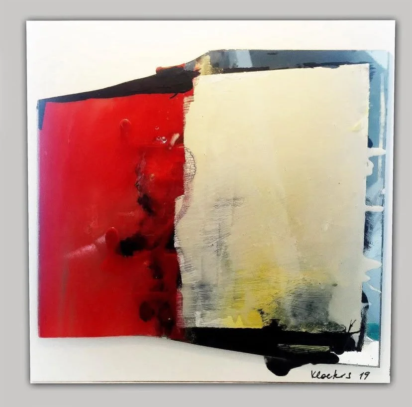 Untitled - Found mirror fragment, acrylic paint and resin on stratified wood, 55 x 55 cm