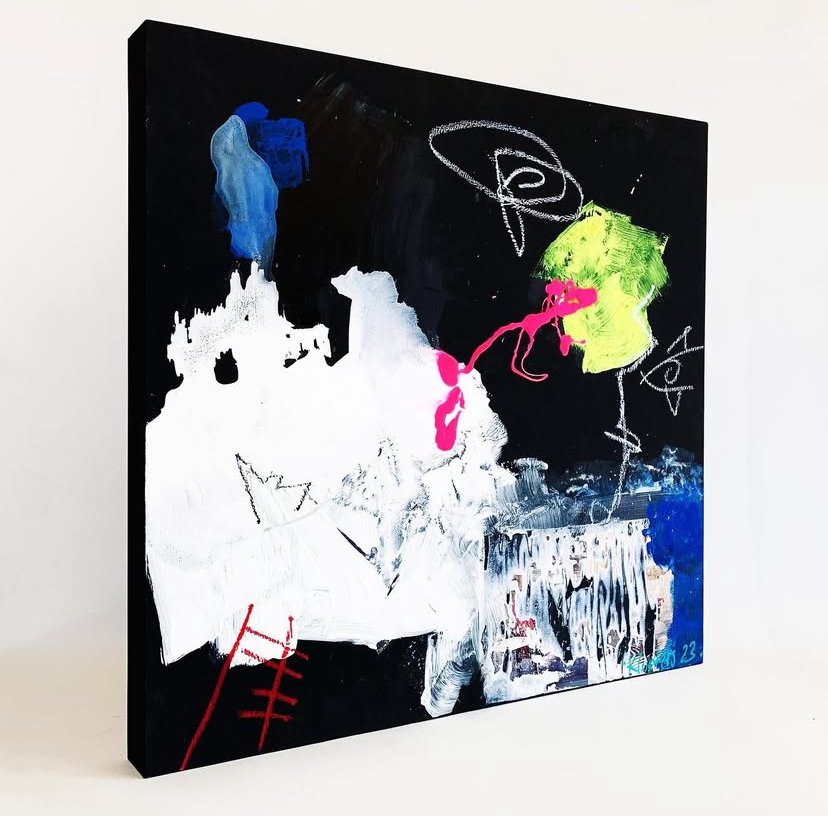 Untitled - Acrylic paint, spray paint, markers, oil pastel, 55 x 55 cm