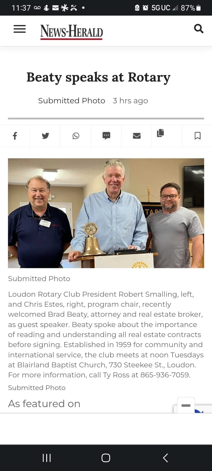 Beaty speaks at local Rotary