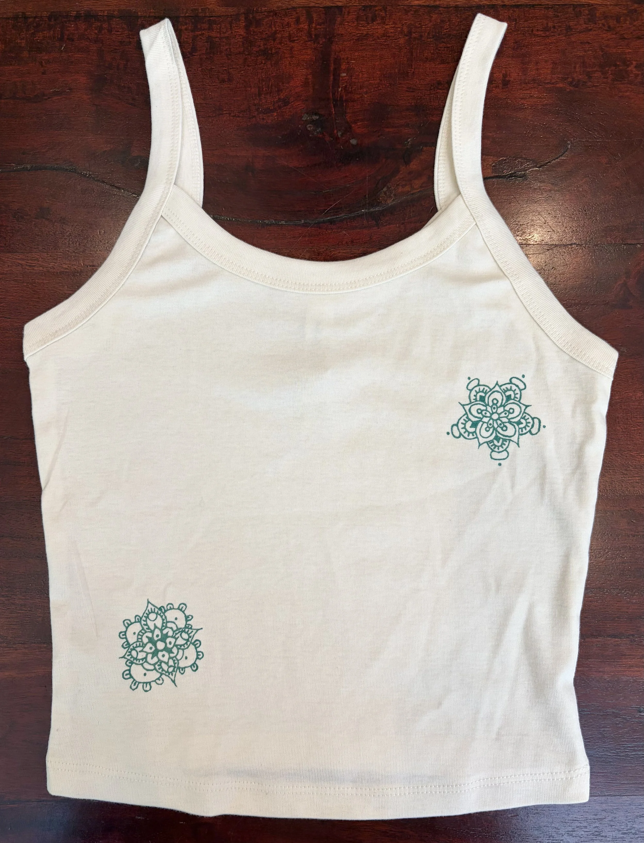 Beige Tank Top with Light Green Mandalas