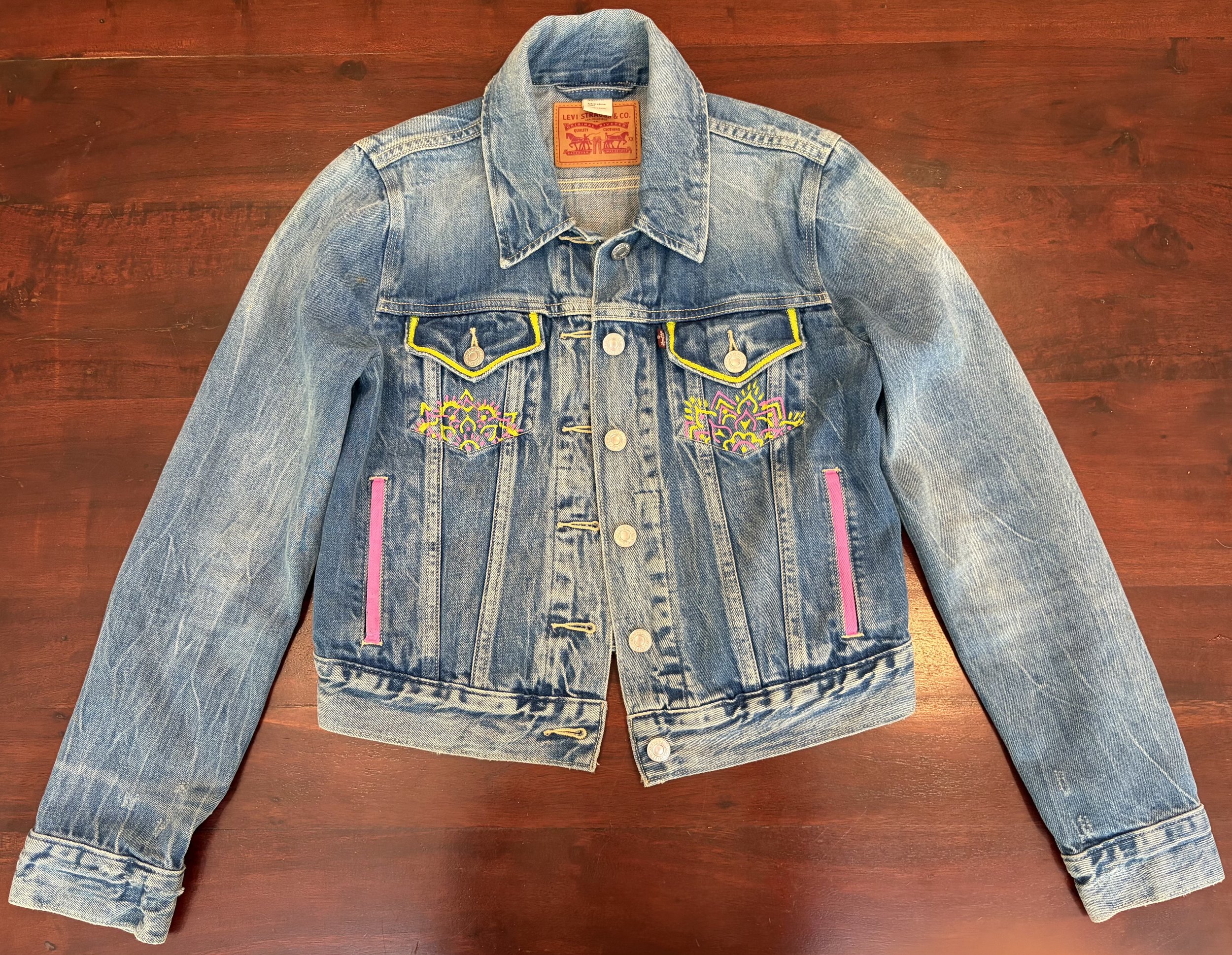Pink and Yellow Jean Jacket