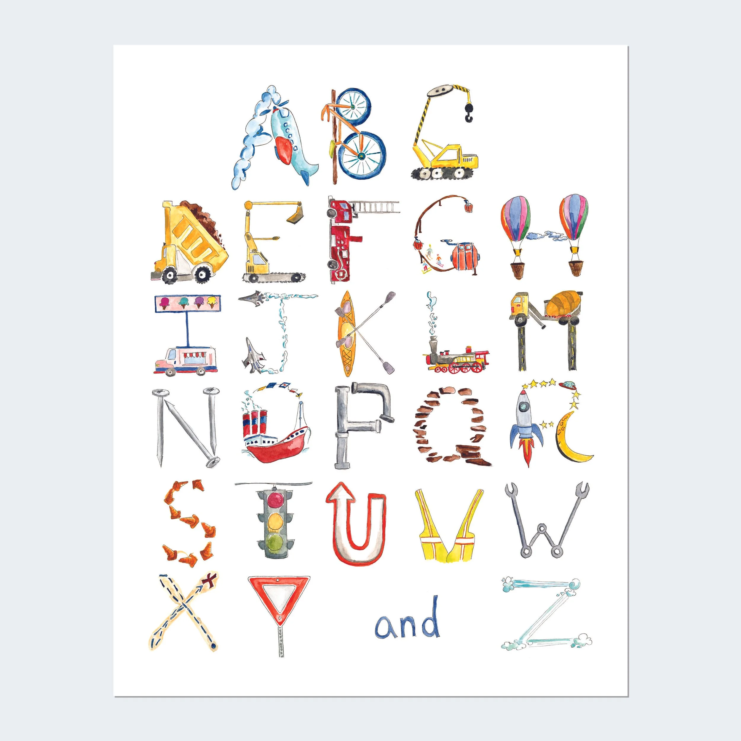 Transportation and Construction Alphabet Print