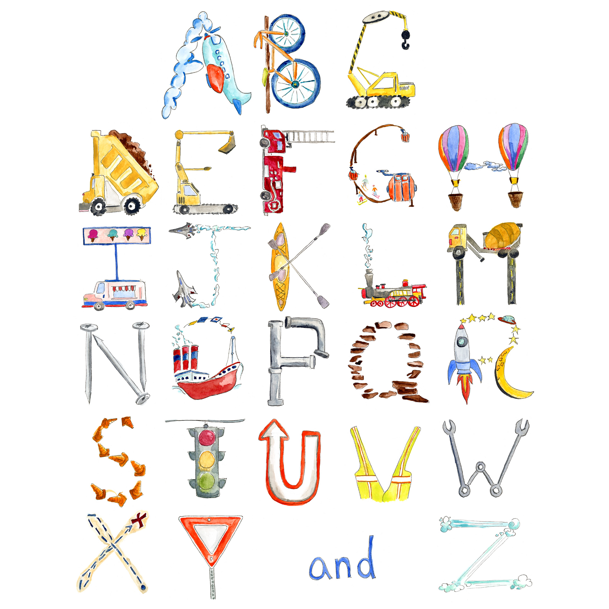 Transportation and Construction ABC Print