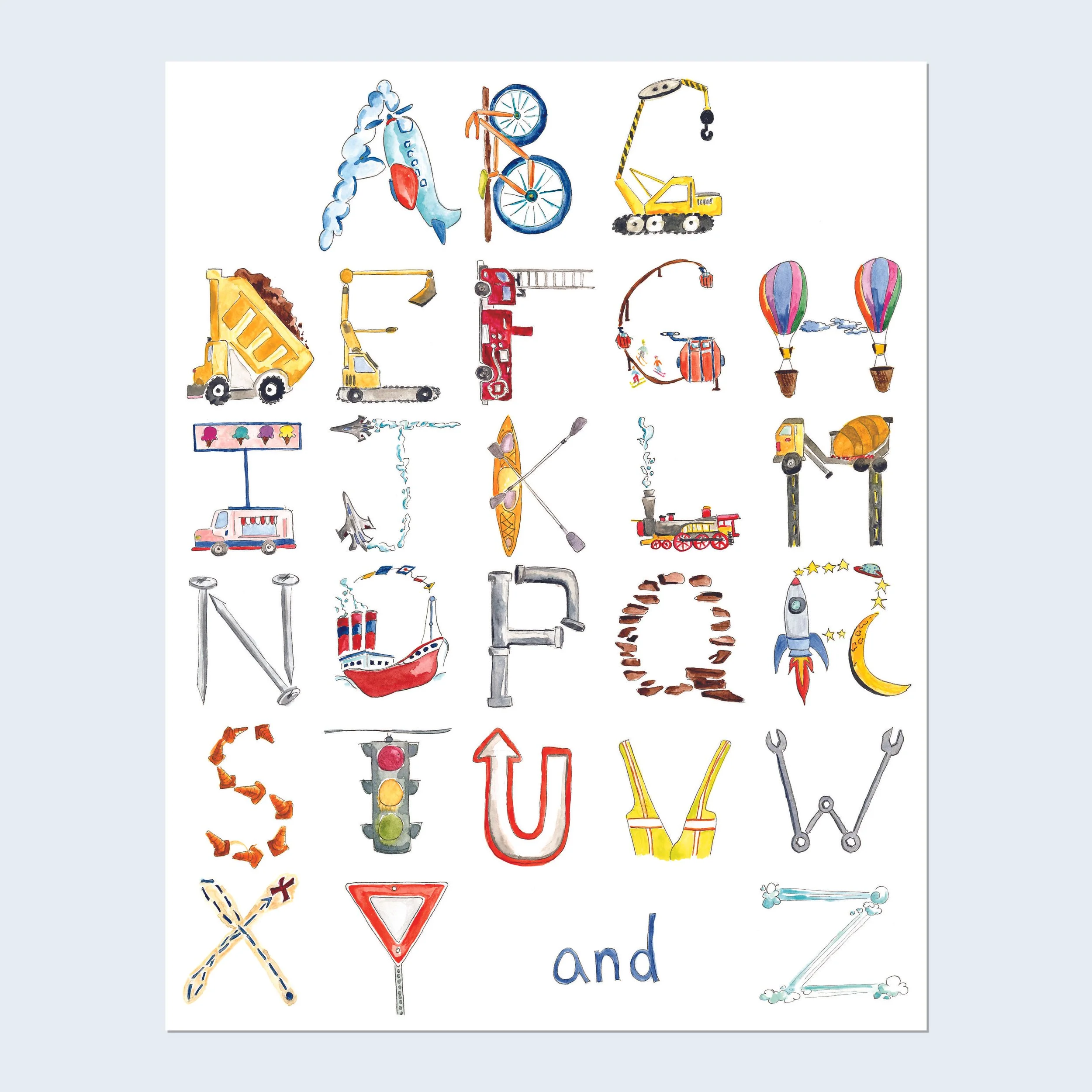 Transportation and Construction Alphabet Print
