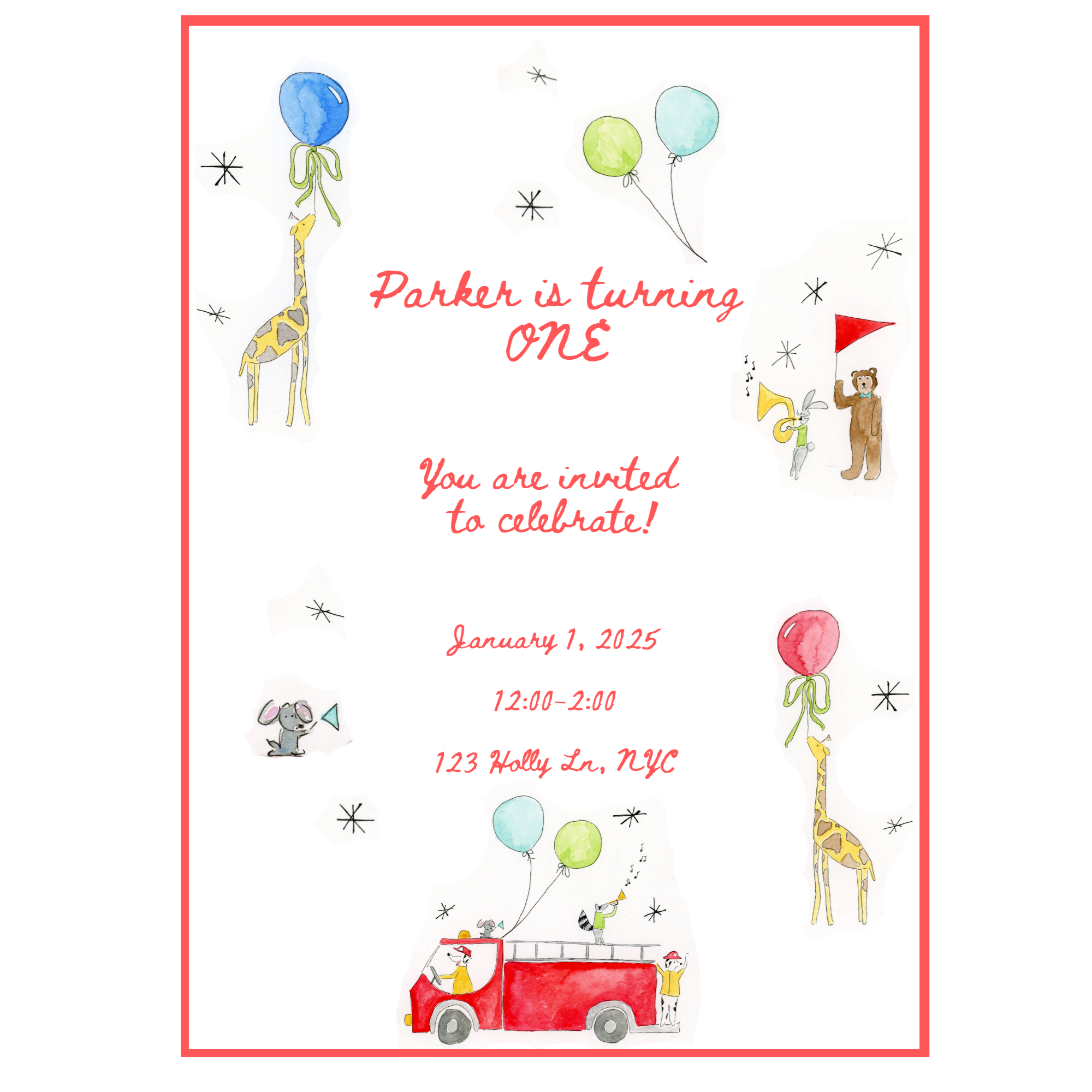 Birthday Invitation - Animal Parade