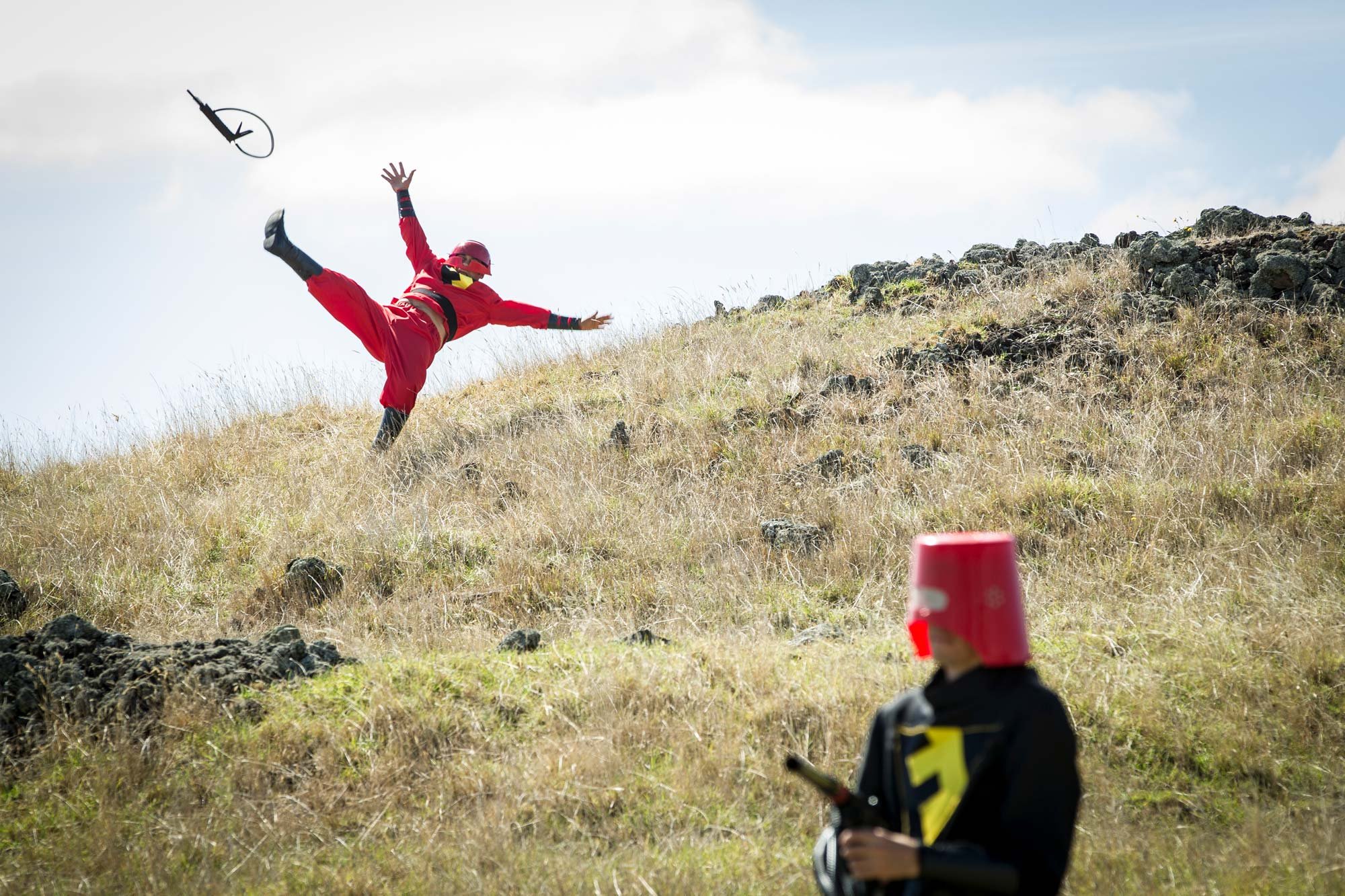 On set film unit stills from, This giant Papier Mache Boulder Is Actually Really Heavy The Movie by director Christain Nicholson.