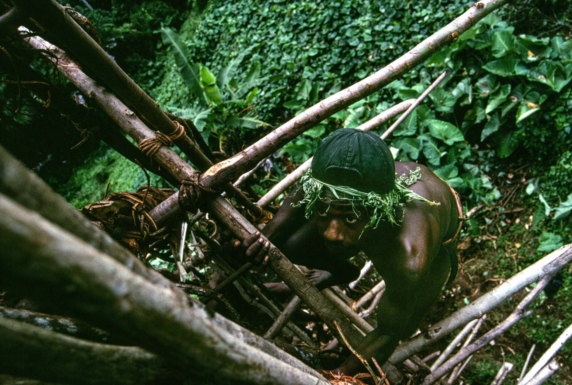 A tribe member climbs the tower to make his jump. Naghol (also known as land diving) is a significant cultural ritual on Pentecost Island, Vanuatu, performed by men from April to June to ensure a bountiful yam harvest.
