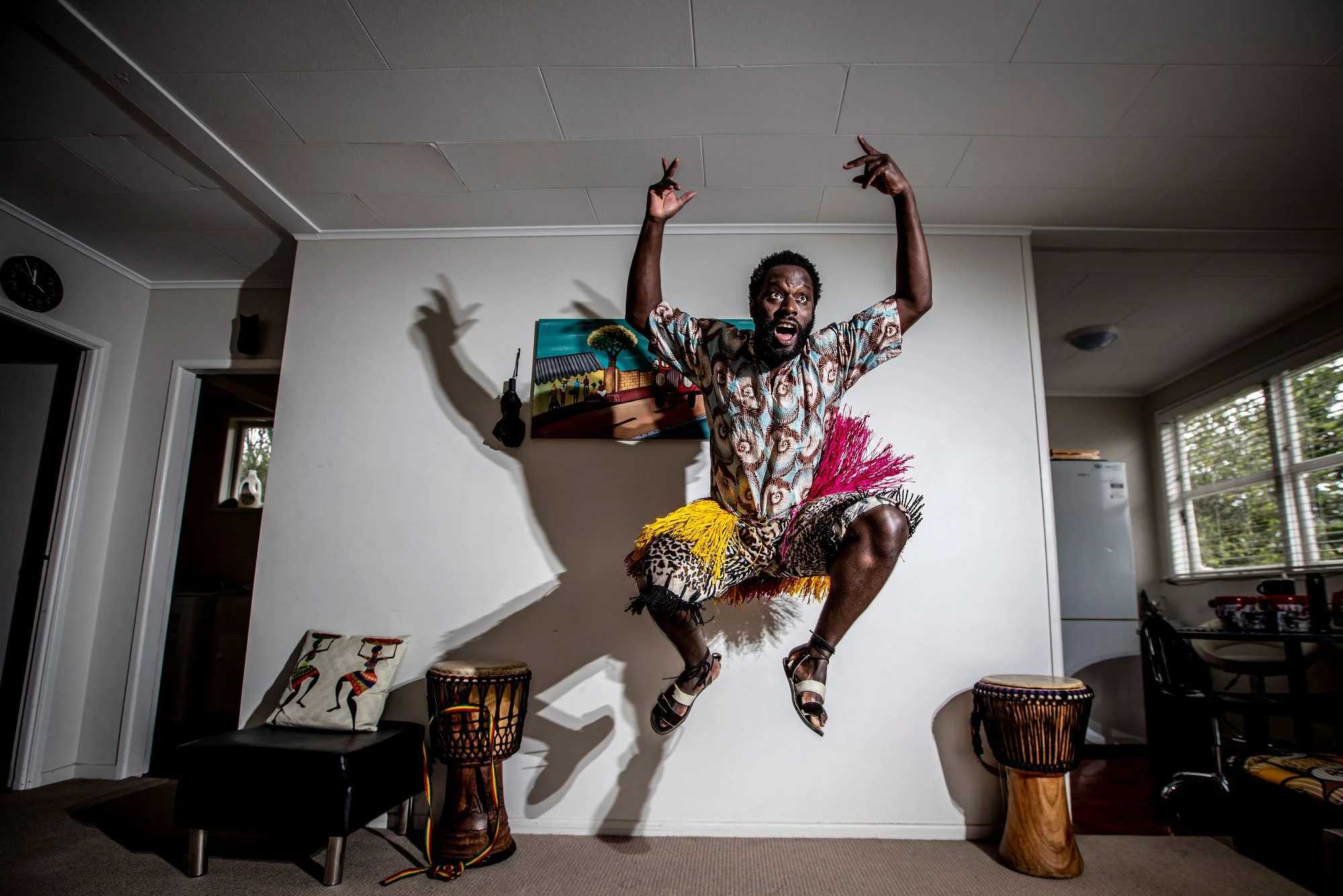 Alfdaniels Mivule Basiibye Mabingo PhD, dance and drums lecturer,  Auckland University 
Photograph by Michael Craig