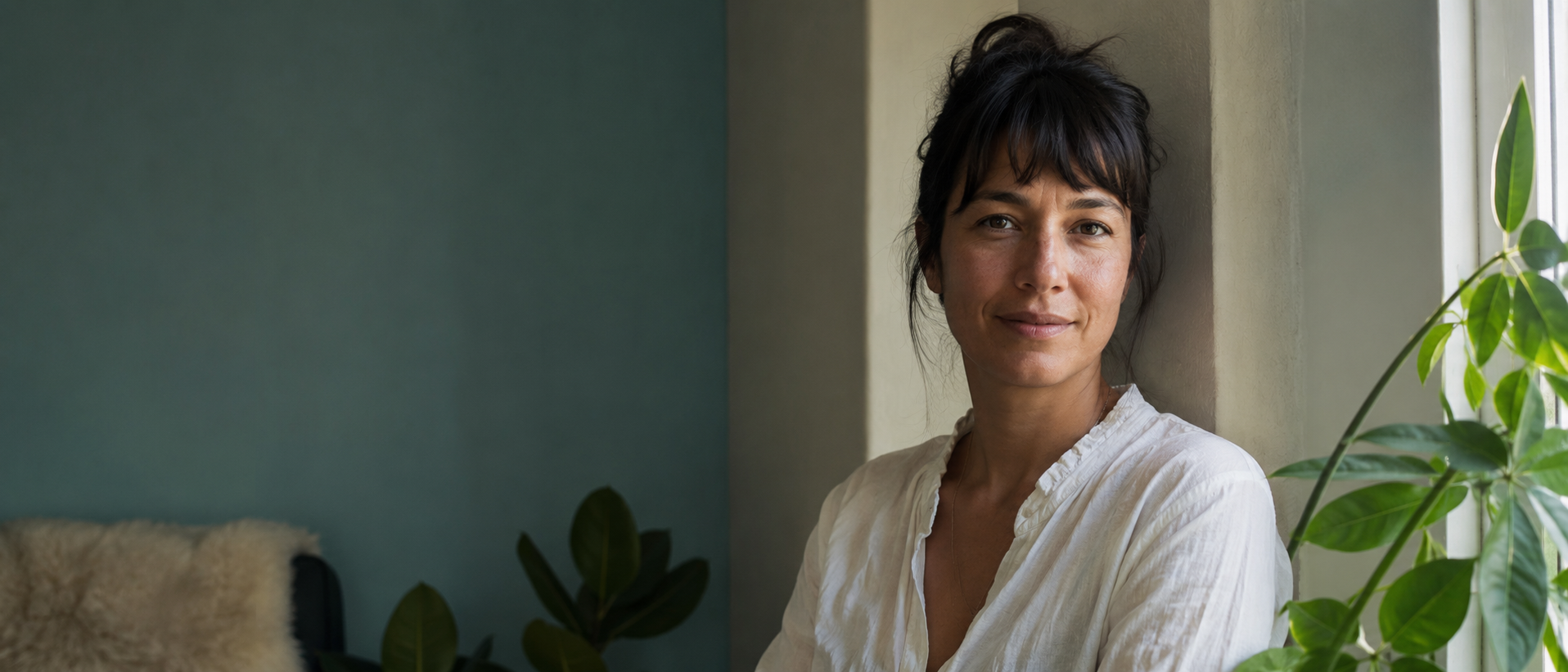 Woman in calm, natural light representing specialized women's mental health care including PMDD and perinatal support