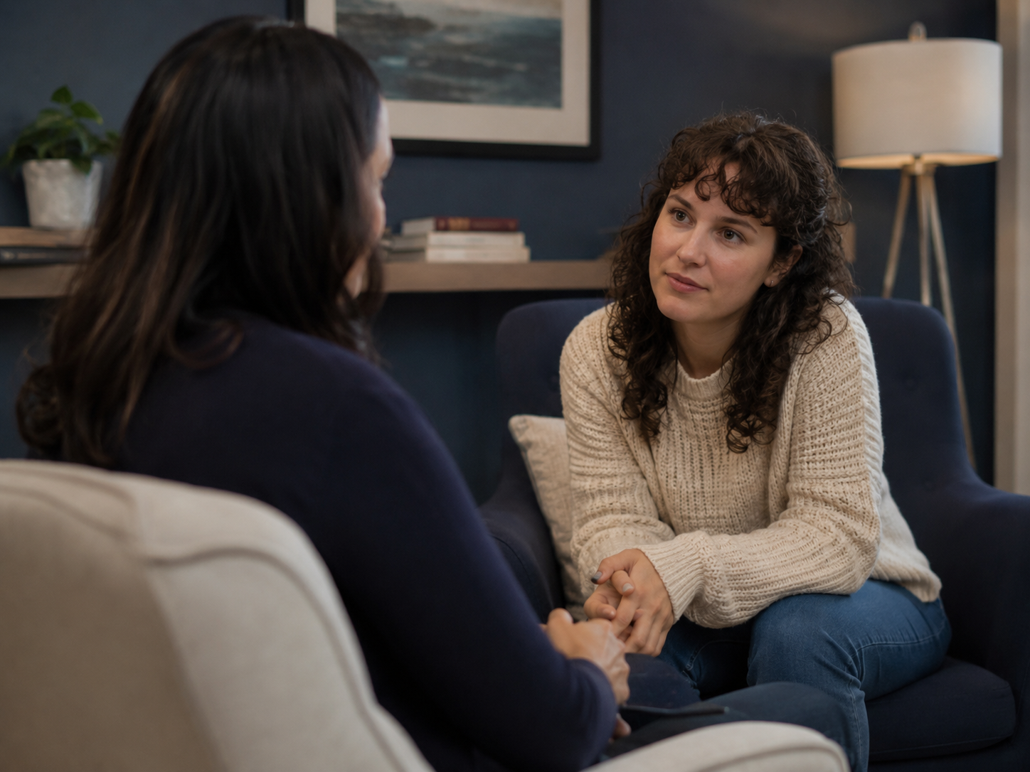 Provider and patient in an unhurried, attentive conversation, representing the depth of the extended psychiatry service line