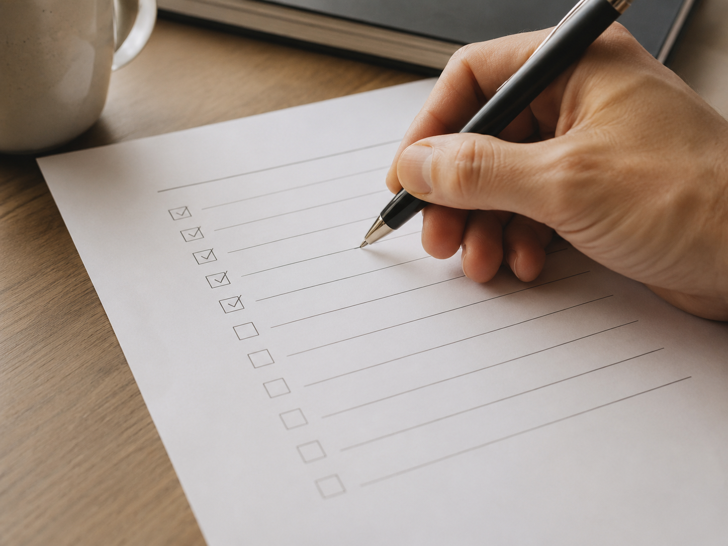 Hand checking off a printed list, representing a clear psychiatric services fee schedule