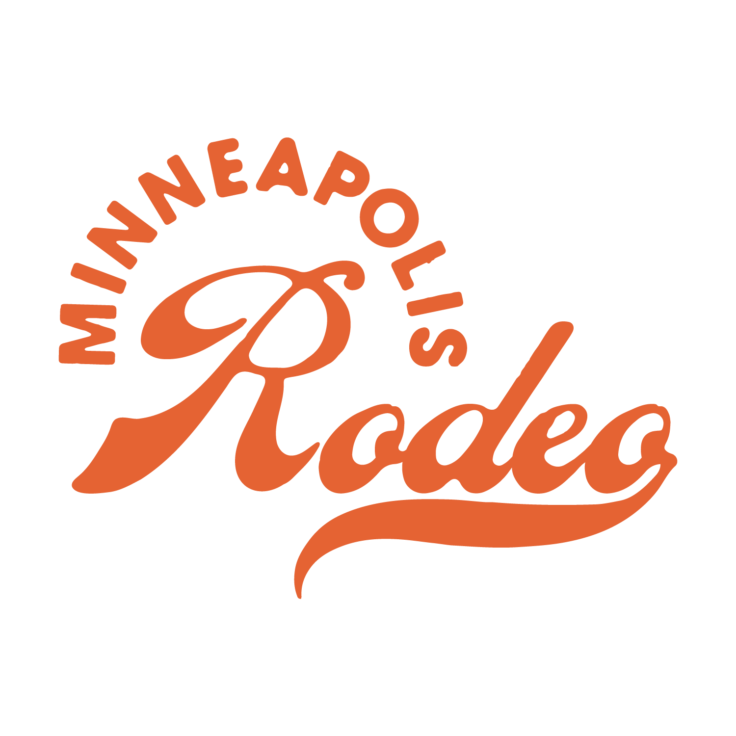 Logo of Minnneapolis Rodeo featuring the word 'Rodeo' in stylized orange font with curved and swirled design.