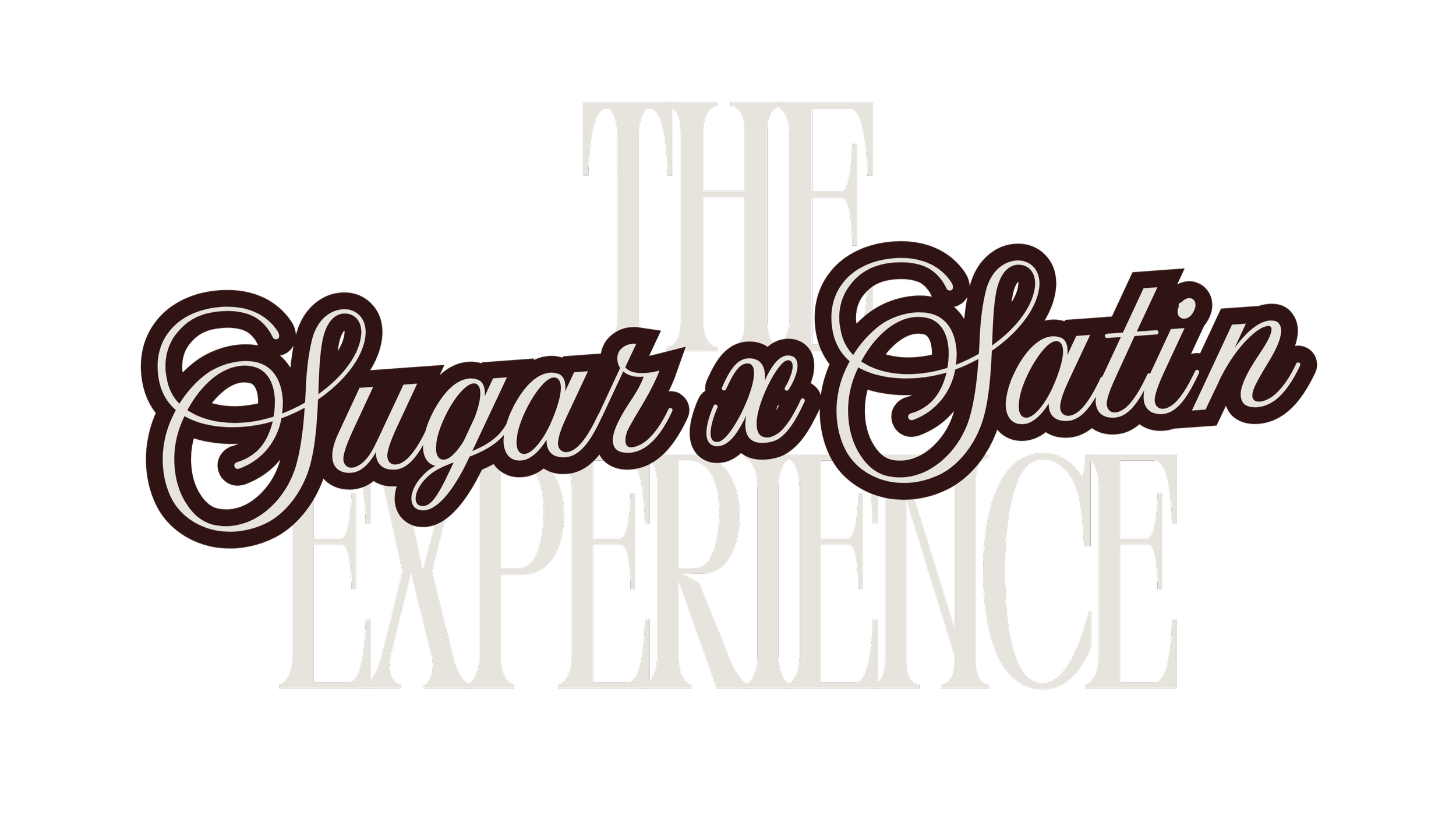 Text reading 'The Sugar & Satin Experience' on a black background with a mixed font style.