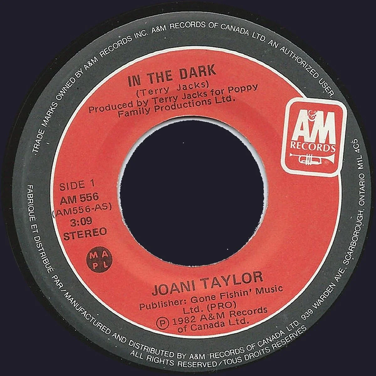 In the Dark, 1982 A&M single (AM 556) label
