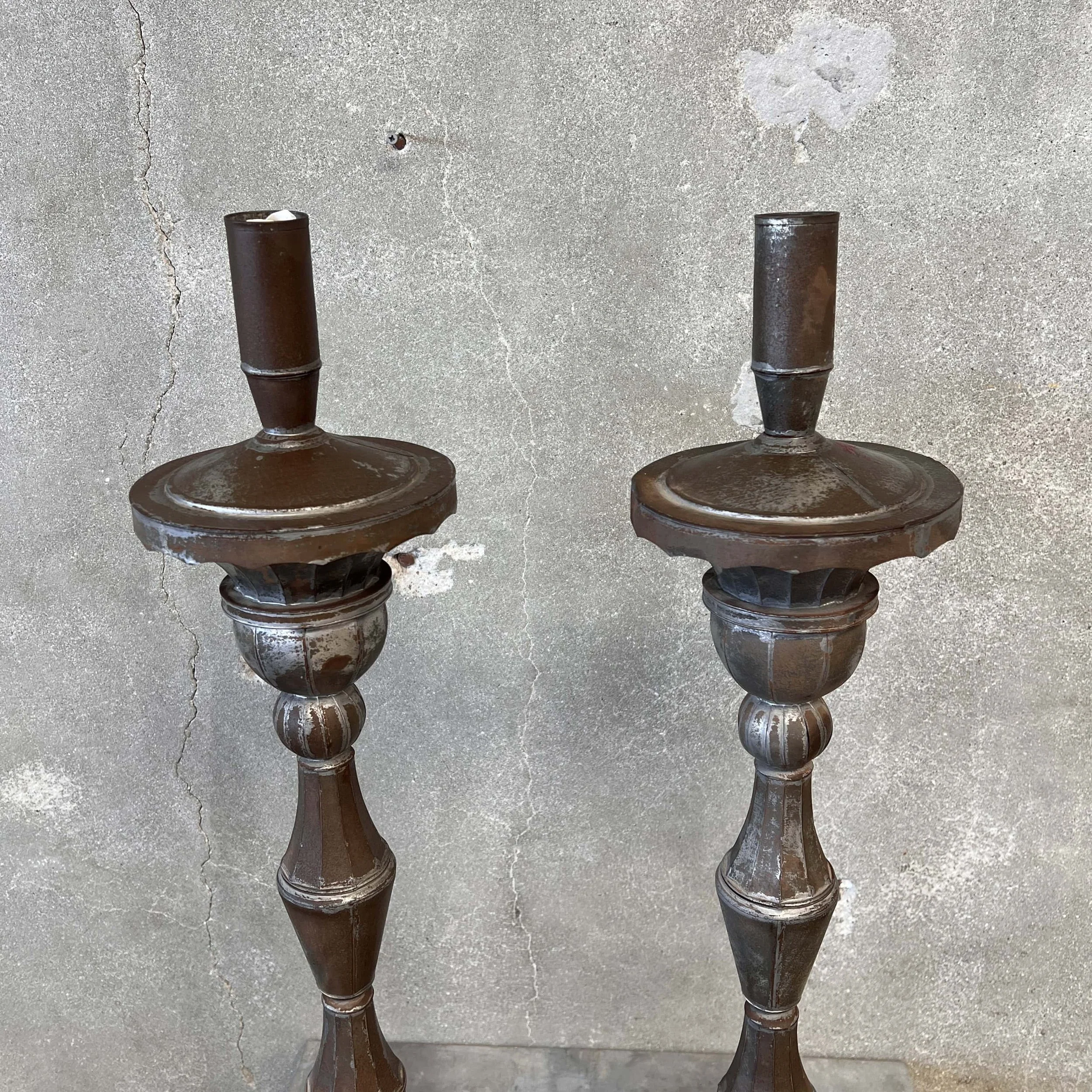 Pair of Old Mexico Silvered Tin Candle Sticks3.jpg