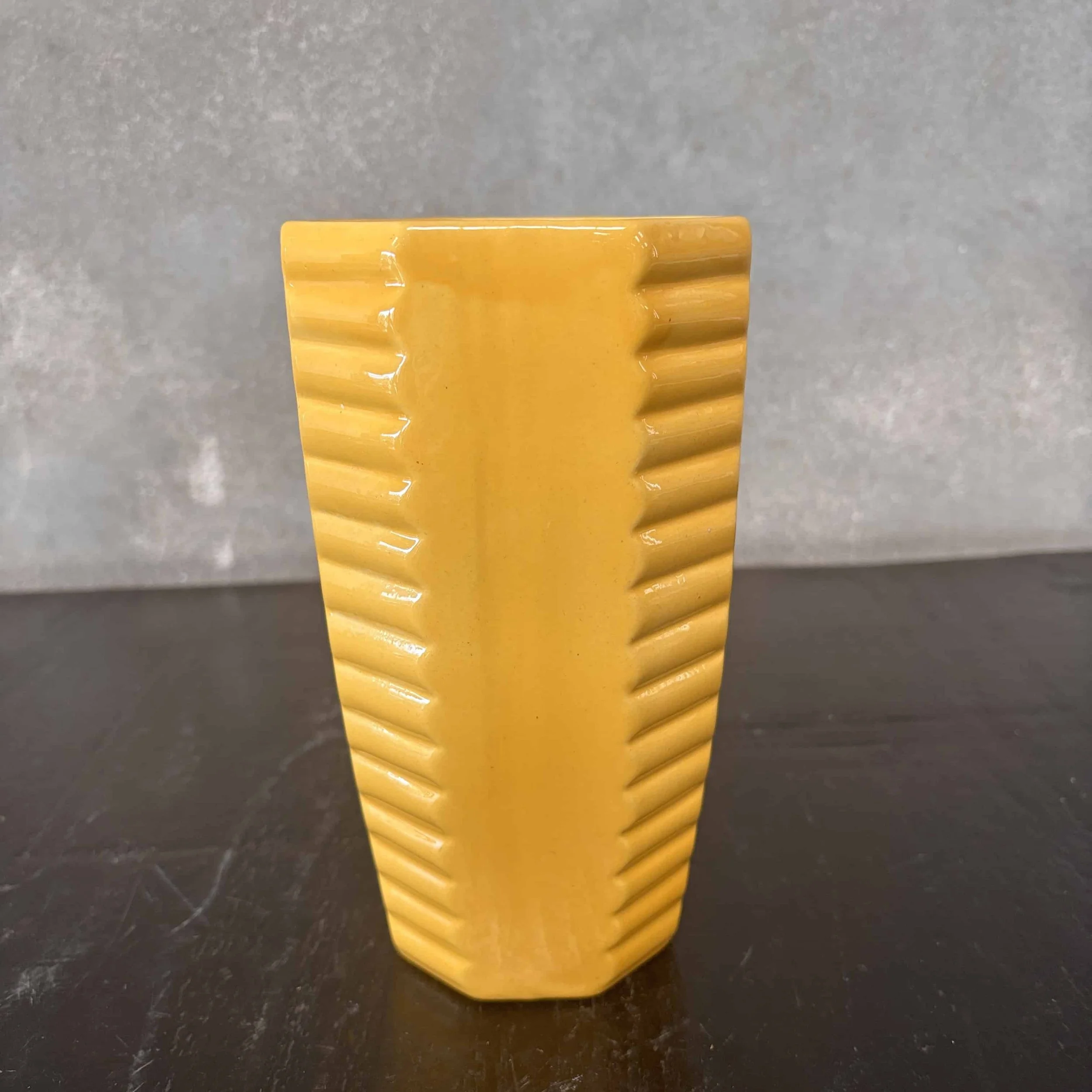 Catalina Island Yellow Ribbed Deco Vase