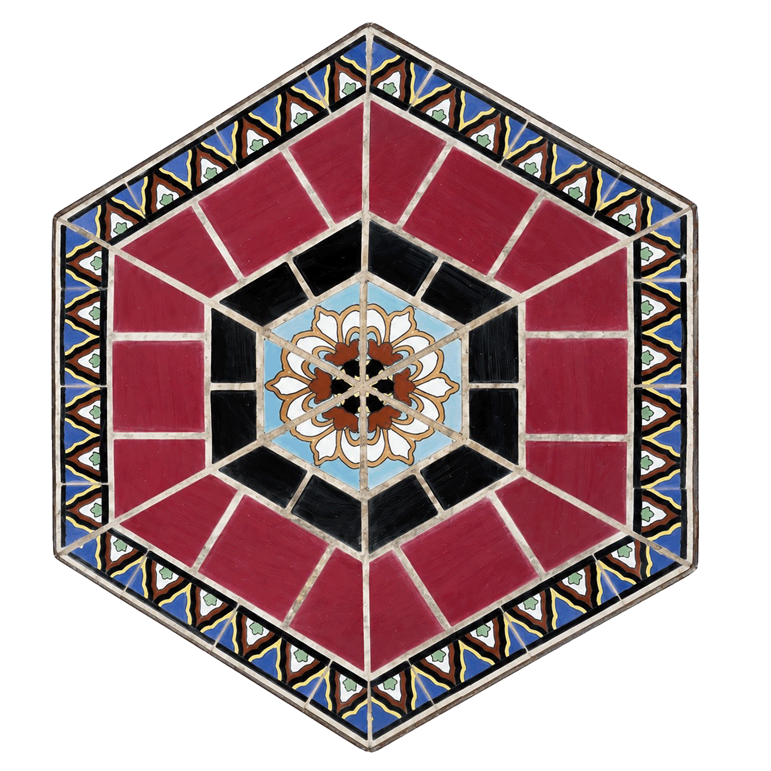 Malibu Tile wall plaque in iron and wood frame by Karpen
