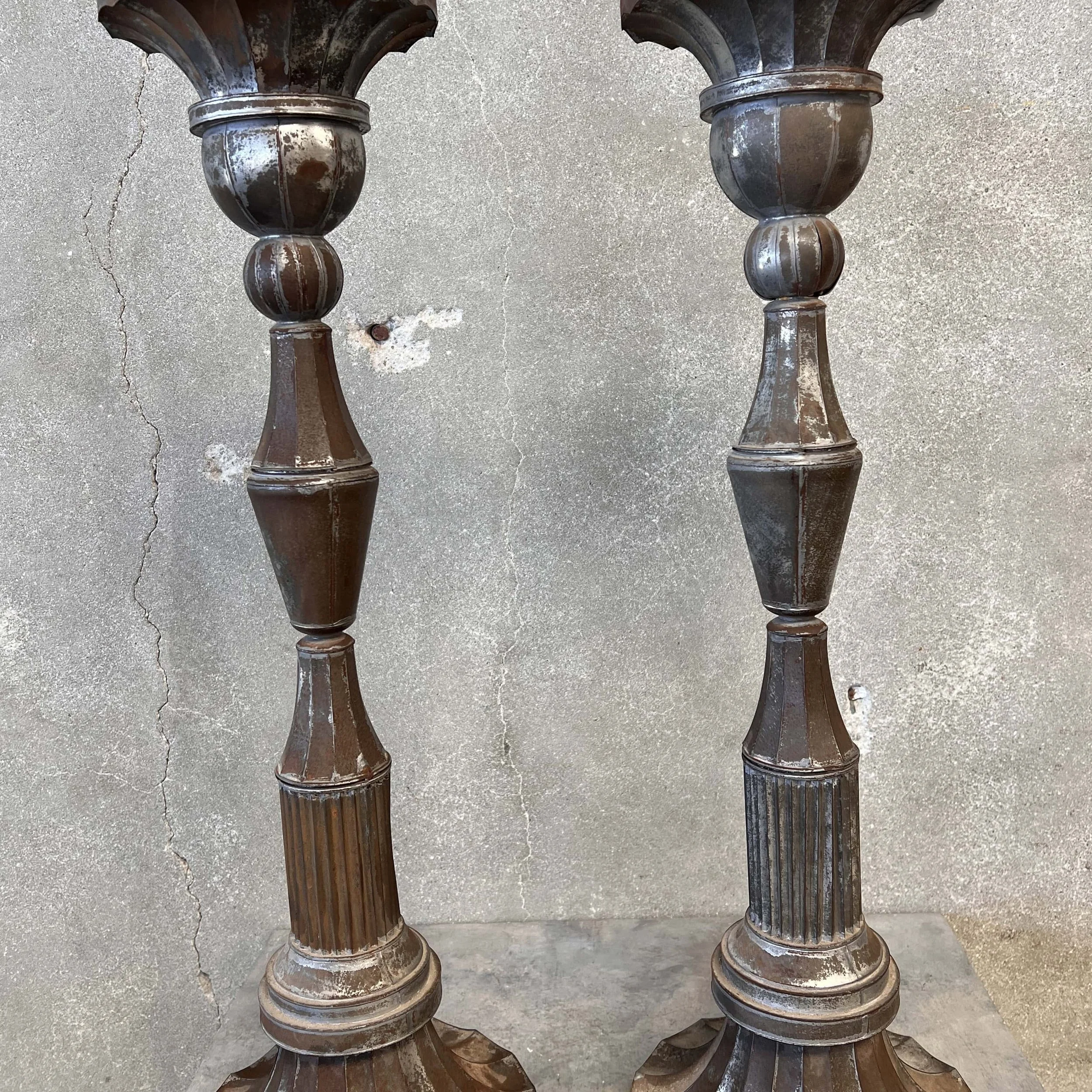 Pair of Old Mexico Silvered Tin Candle Sticks4.jpg