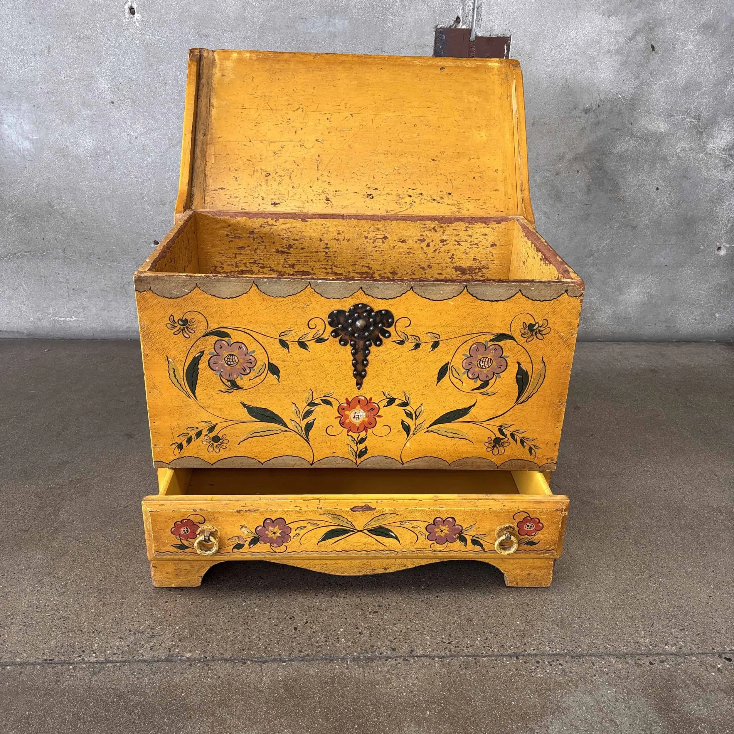 Monterey Style Folk Art Large Blanket Chest Hand Painted 1930's 4.jpg
