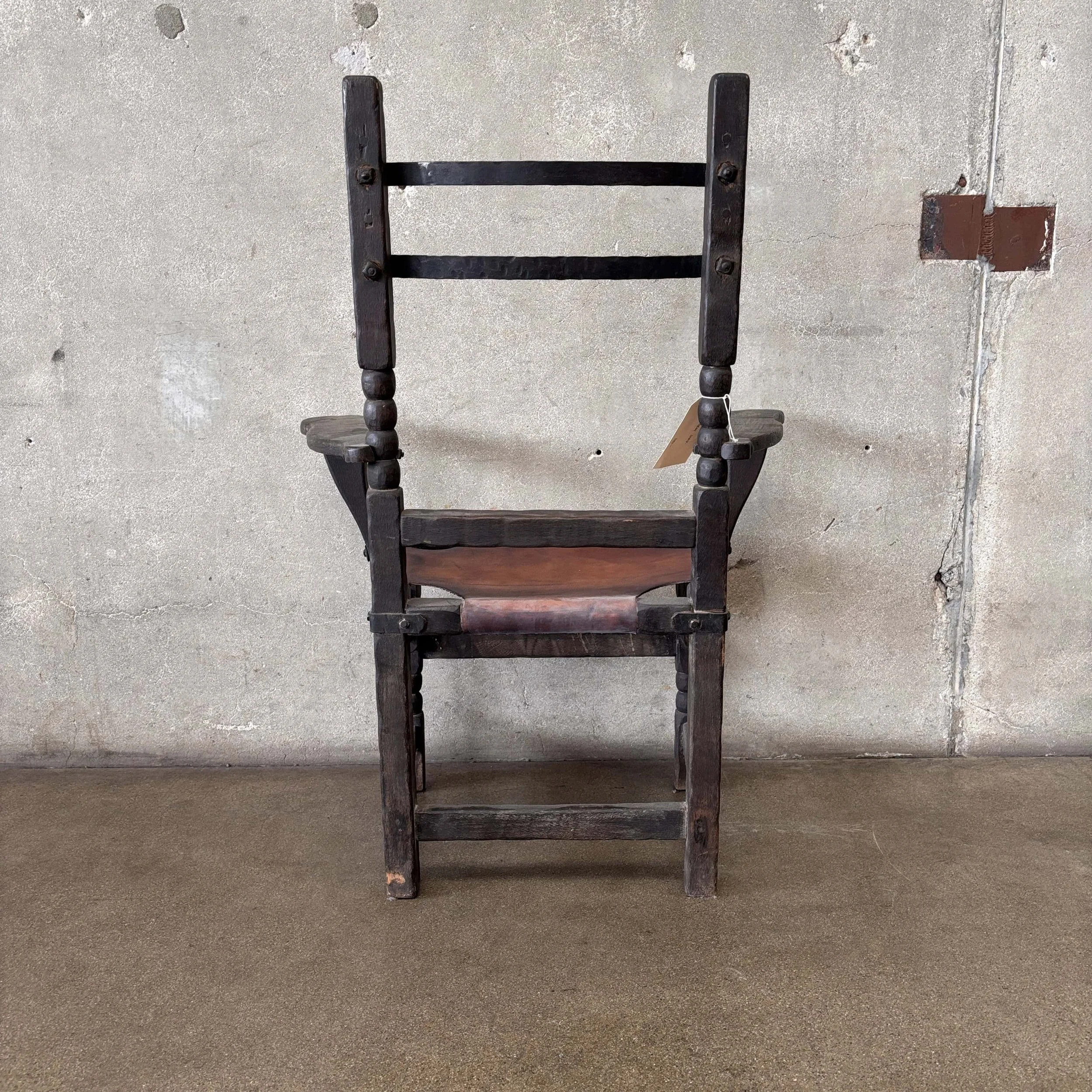 Monterey Furniture Early Old Wood Iron & Leather Chair 4.jpg