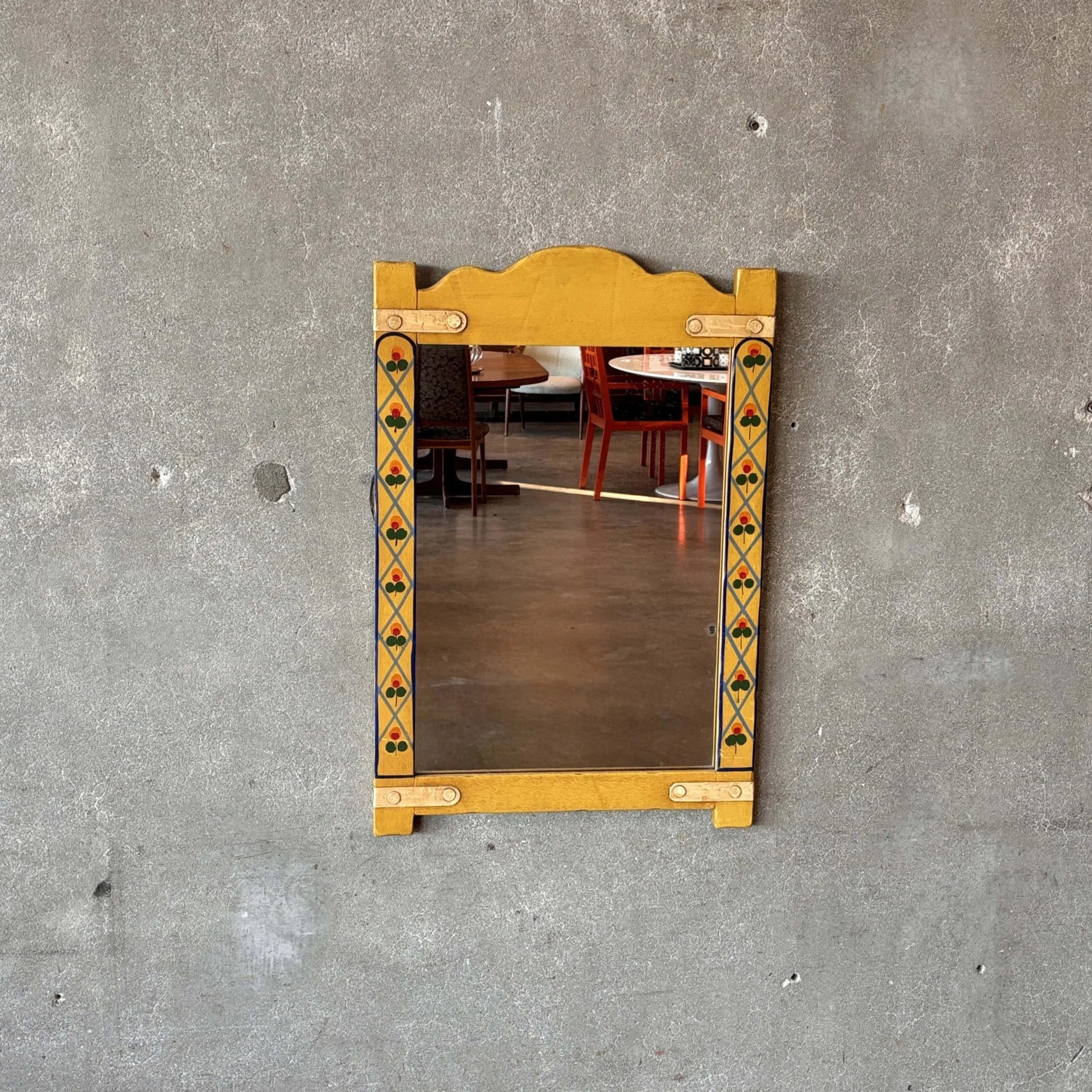 Monterey Furniture Mirror with Iron Straps and Floral Decoration