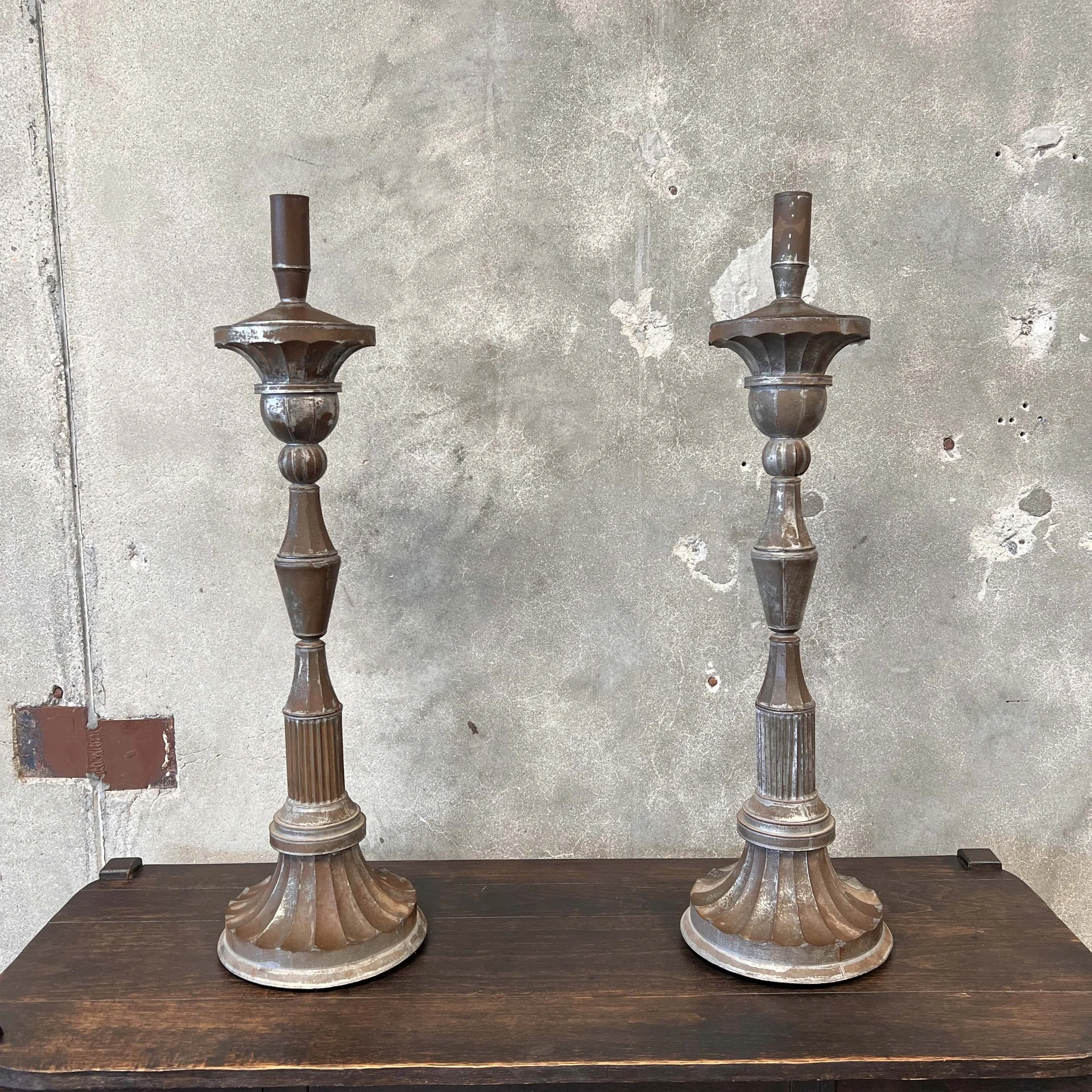 Pair of Old Mexico Silvered Tin Candle Sticks1.jpg