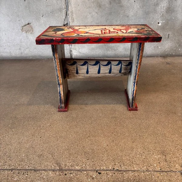 Peter Hunt Folk Art 1946 Bench - Side Table Hand Painted 1.jpg
