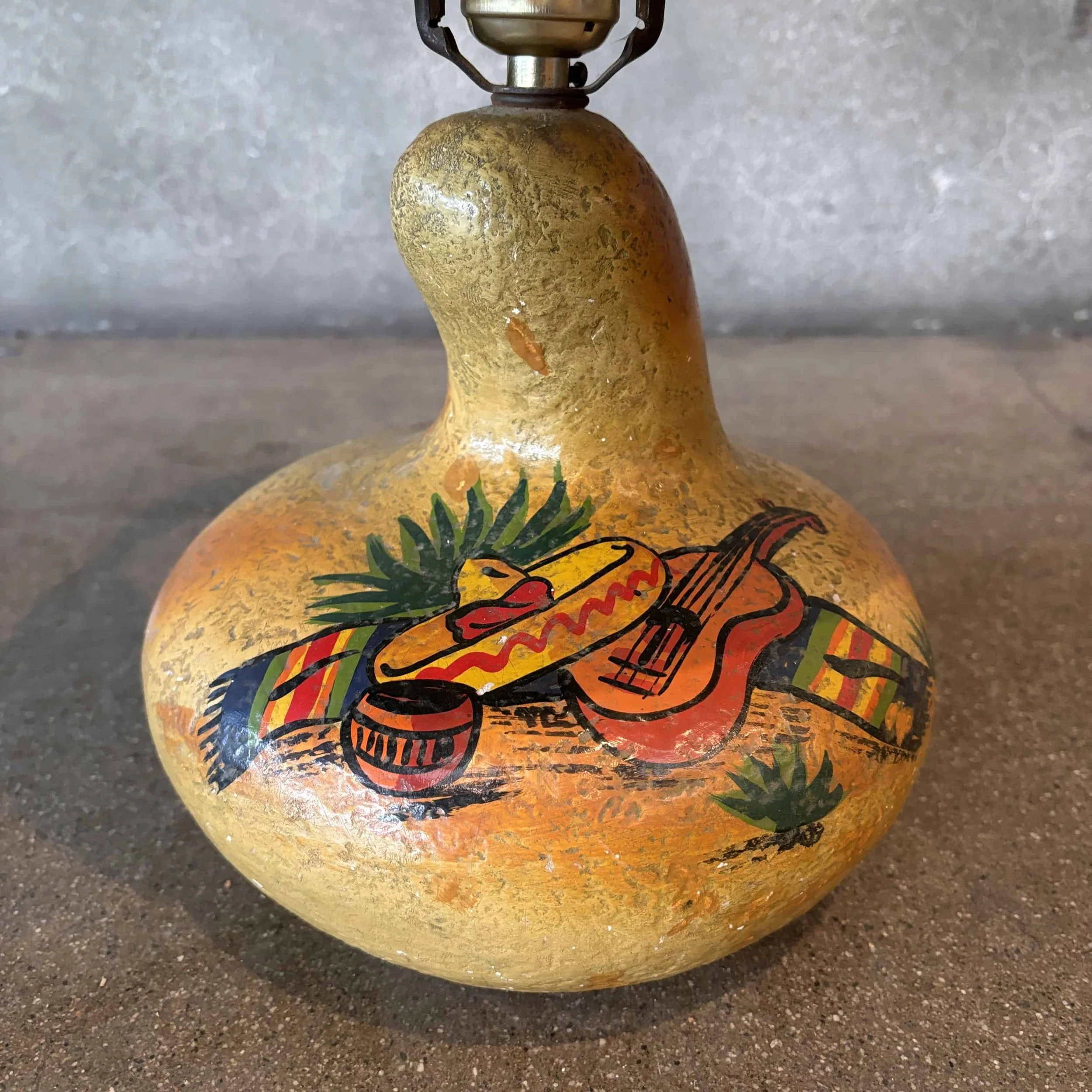 Monterey Style Hand Painted Guitar Scene Lamp Circa 1930s 2.jpg