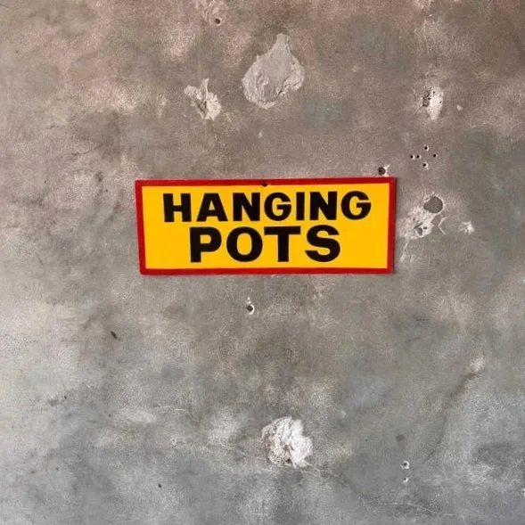 Vintage Hand Lettered Metal Sign - Hanging Pots