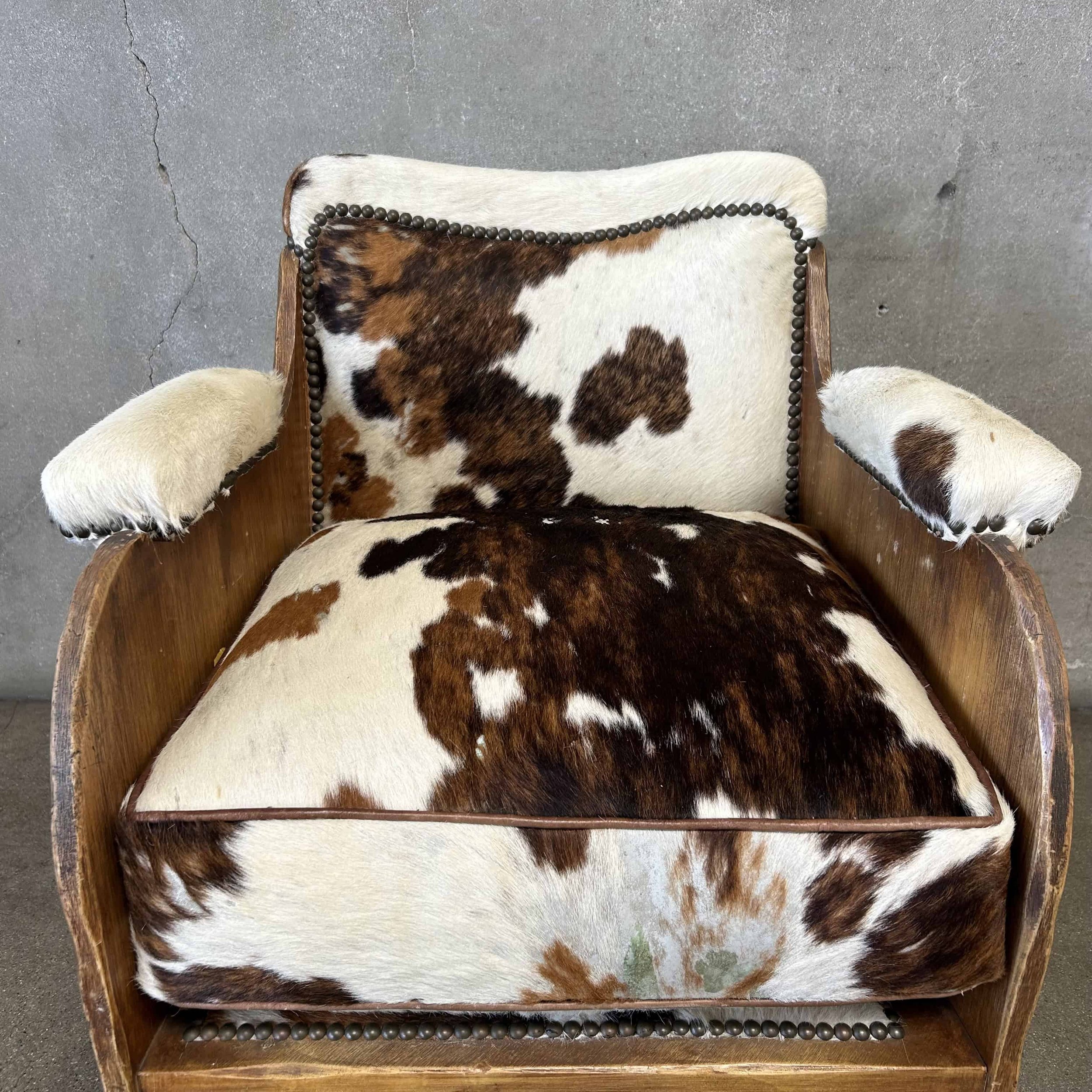Coronado Furniture 1930's Barrel Chair w:Cowhide Cushions6.jpg