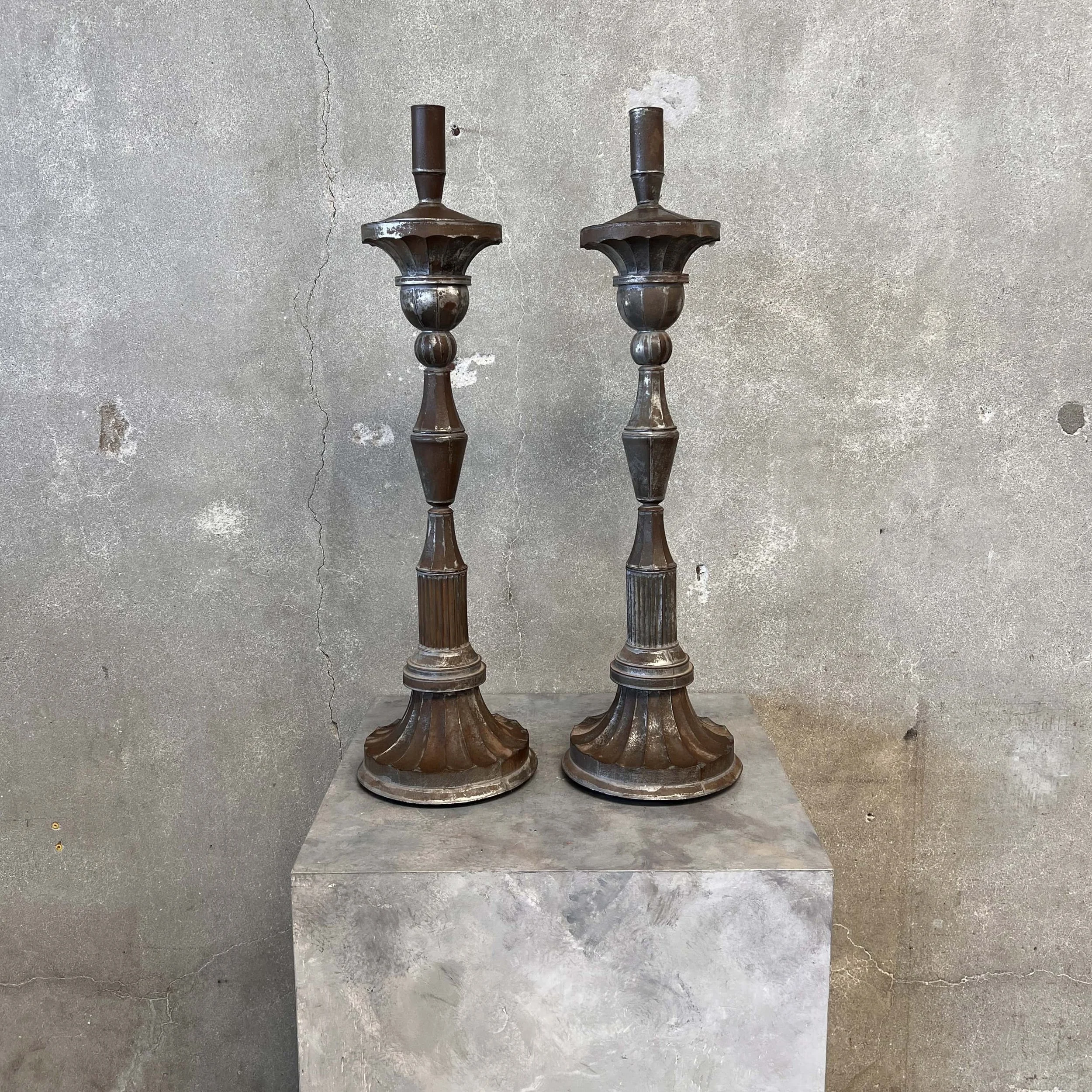 Pair of Old Mexico Silvered Tin Candle Sticks2.jpg