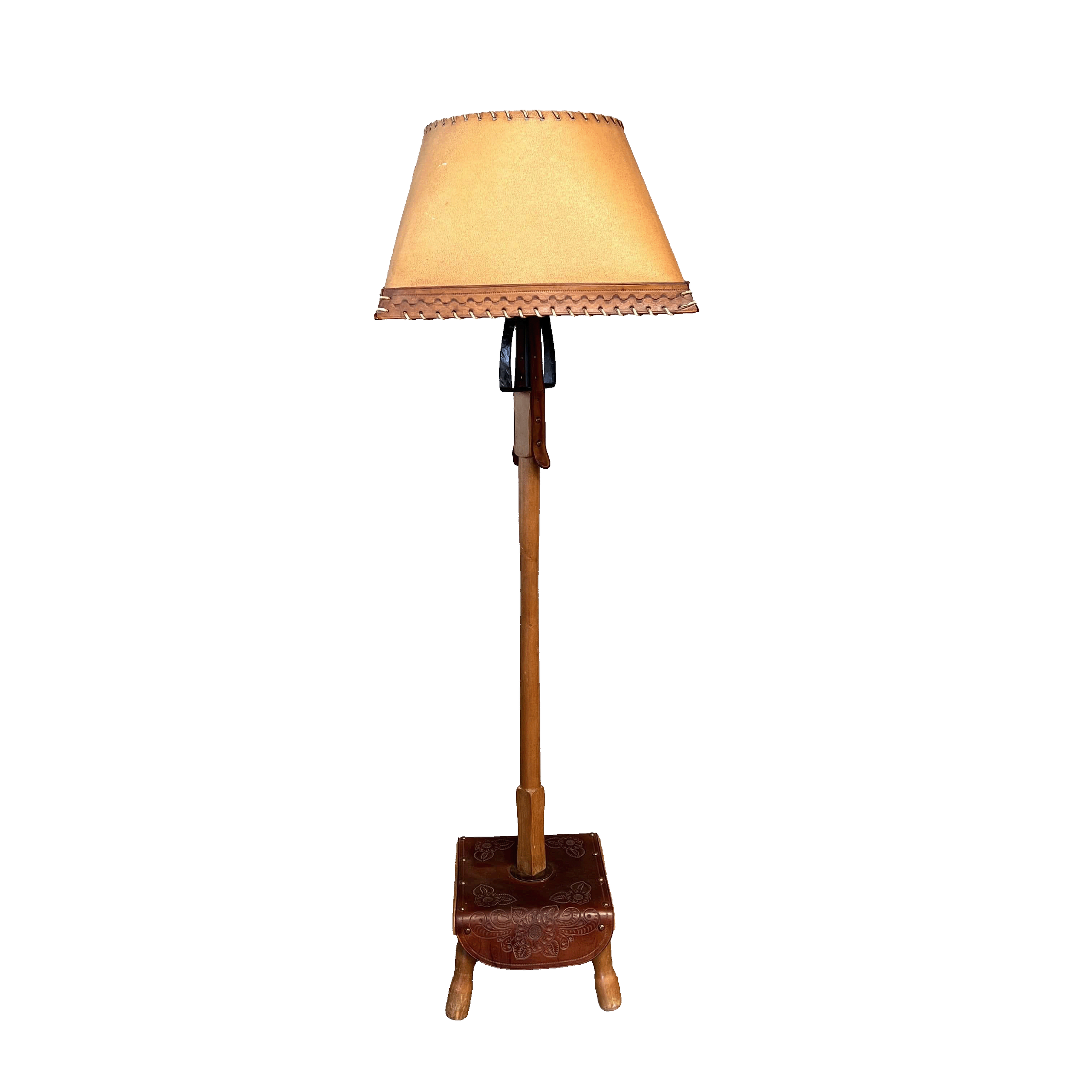 Monterey Furniture Floor Lamp - Tooled Leather Detail
