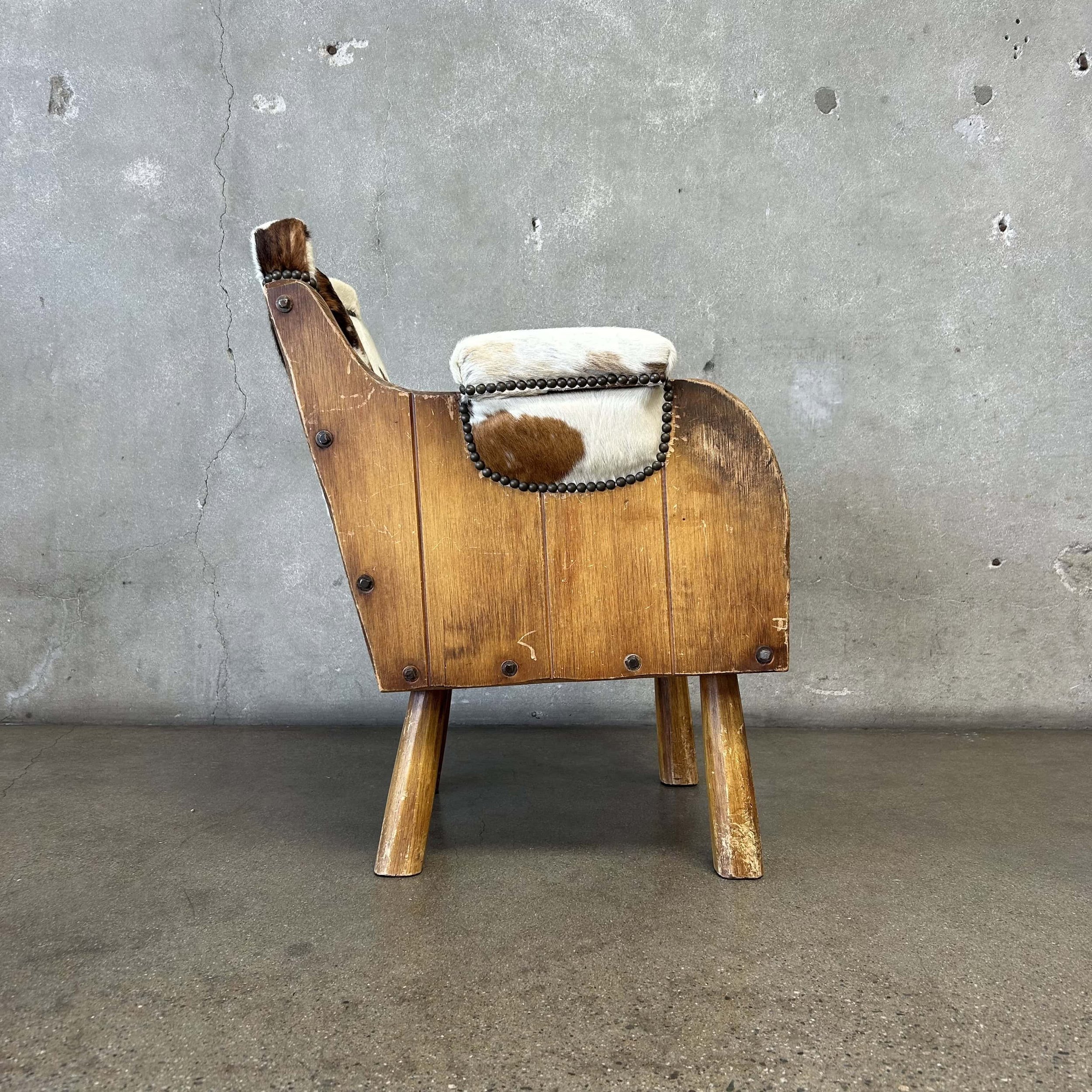 Coronado Furniture 1930's Barrel Chair w:Cowhide Cushions2.jpg