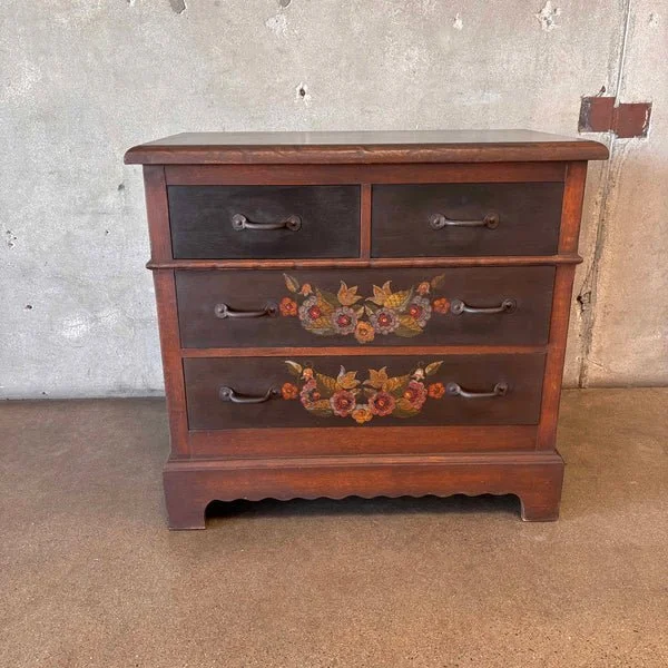 Rare & Early 1928 Monterey Furniture Old Wood Floral Dresser