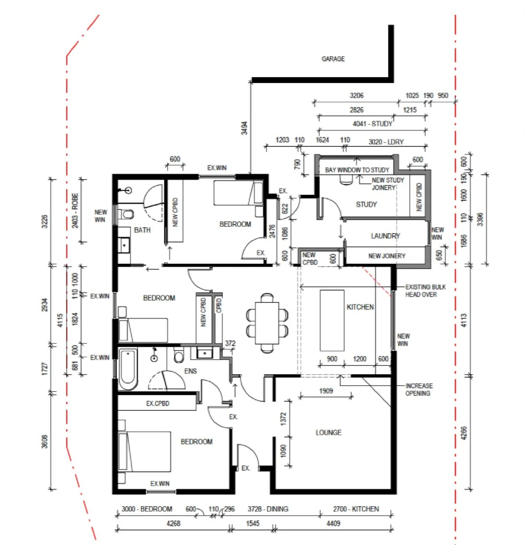 Residential floor plan showing bedroom, kitchen, dining and living layout by Renovogue interior design Melbourne