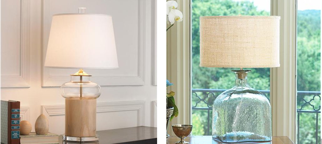 Glass Base Table Lamps with Linen Shades for Living Rooms