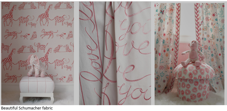 Pink patterned Schumacher fabric options for children's rooms