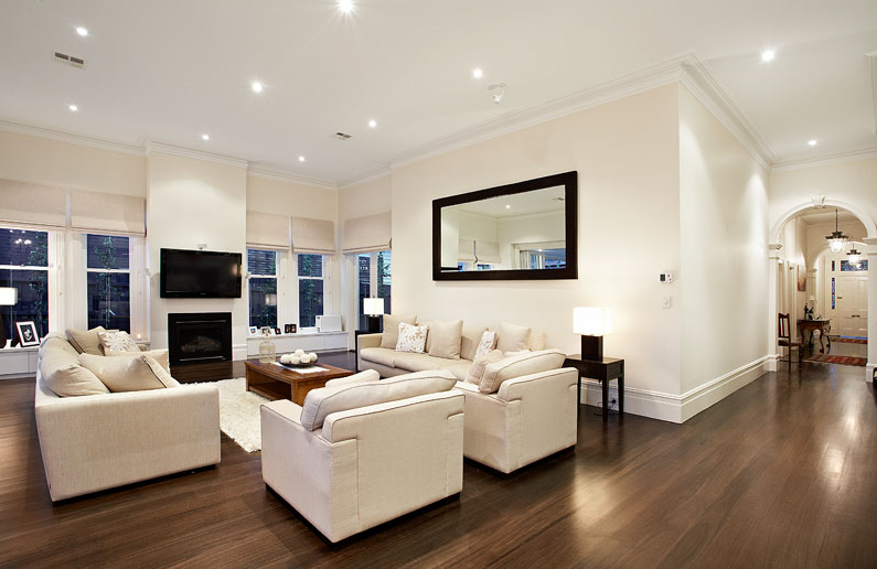 Professionally styled heritage home office with Victorian fireplace antique desk and neutral decor property styling Caulfield Melbourne