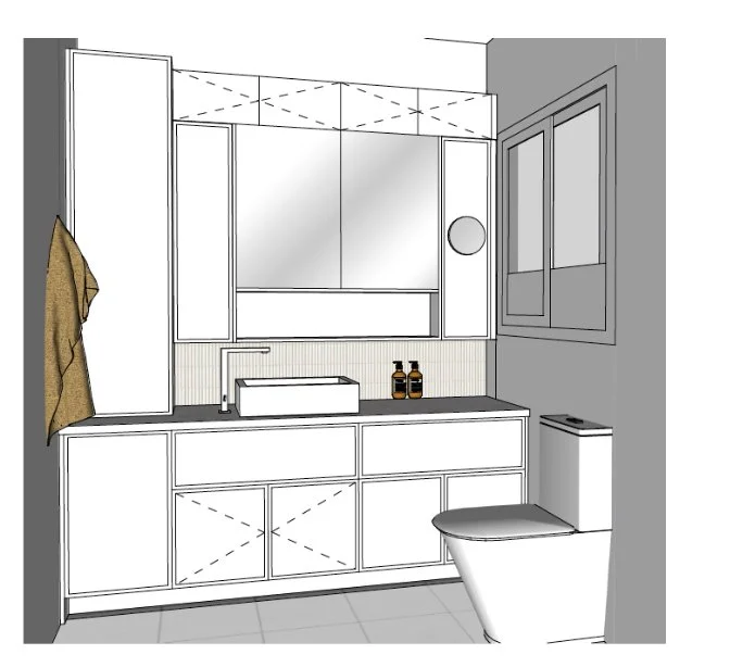 Bathroom renovation 3D concept showing custom cabinetry and layout design by Renovogue Melbourne