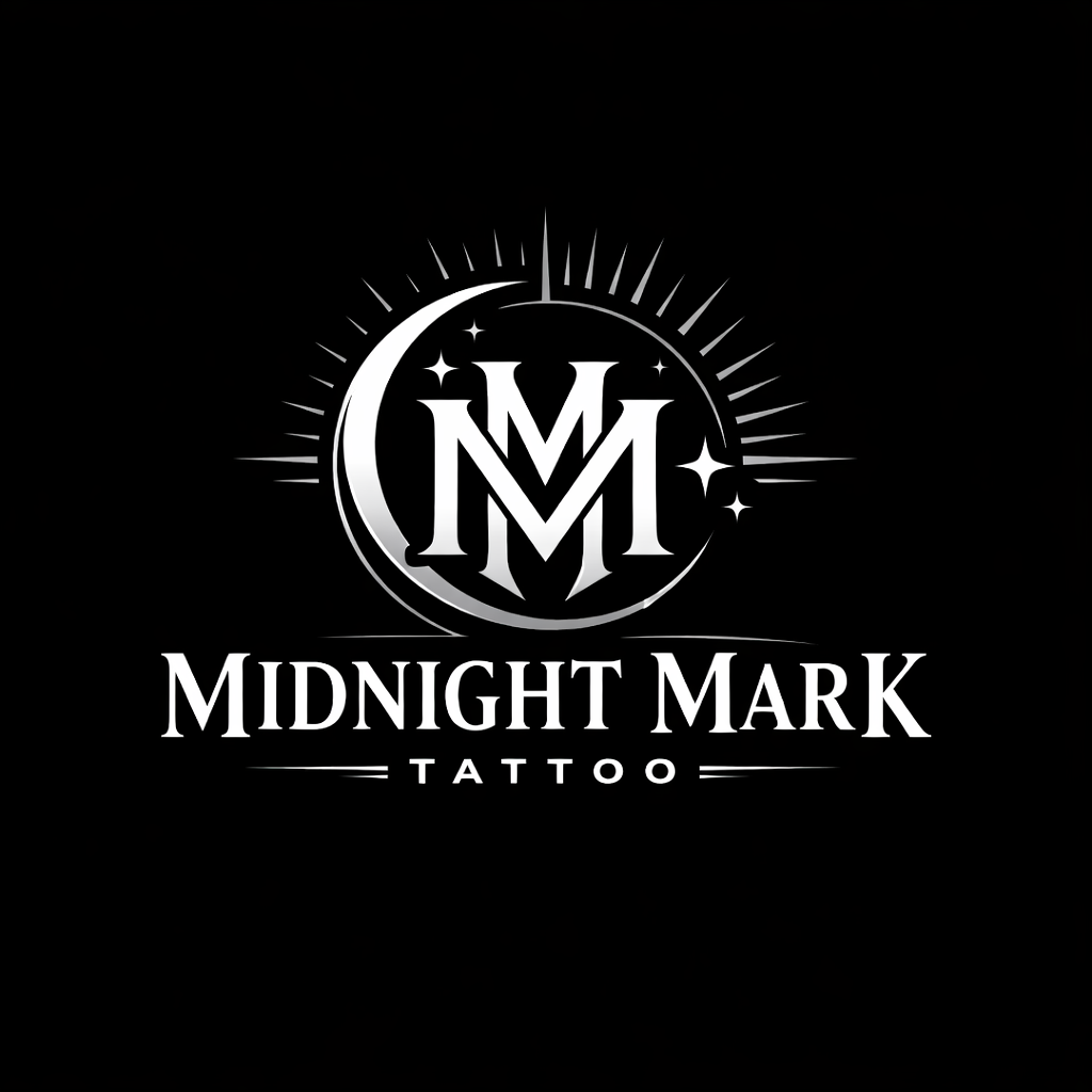 Logo for Midnight Mark Tattoo featuring a stylized sun and moon with the initials M and M.