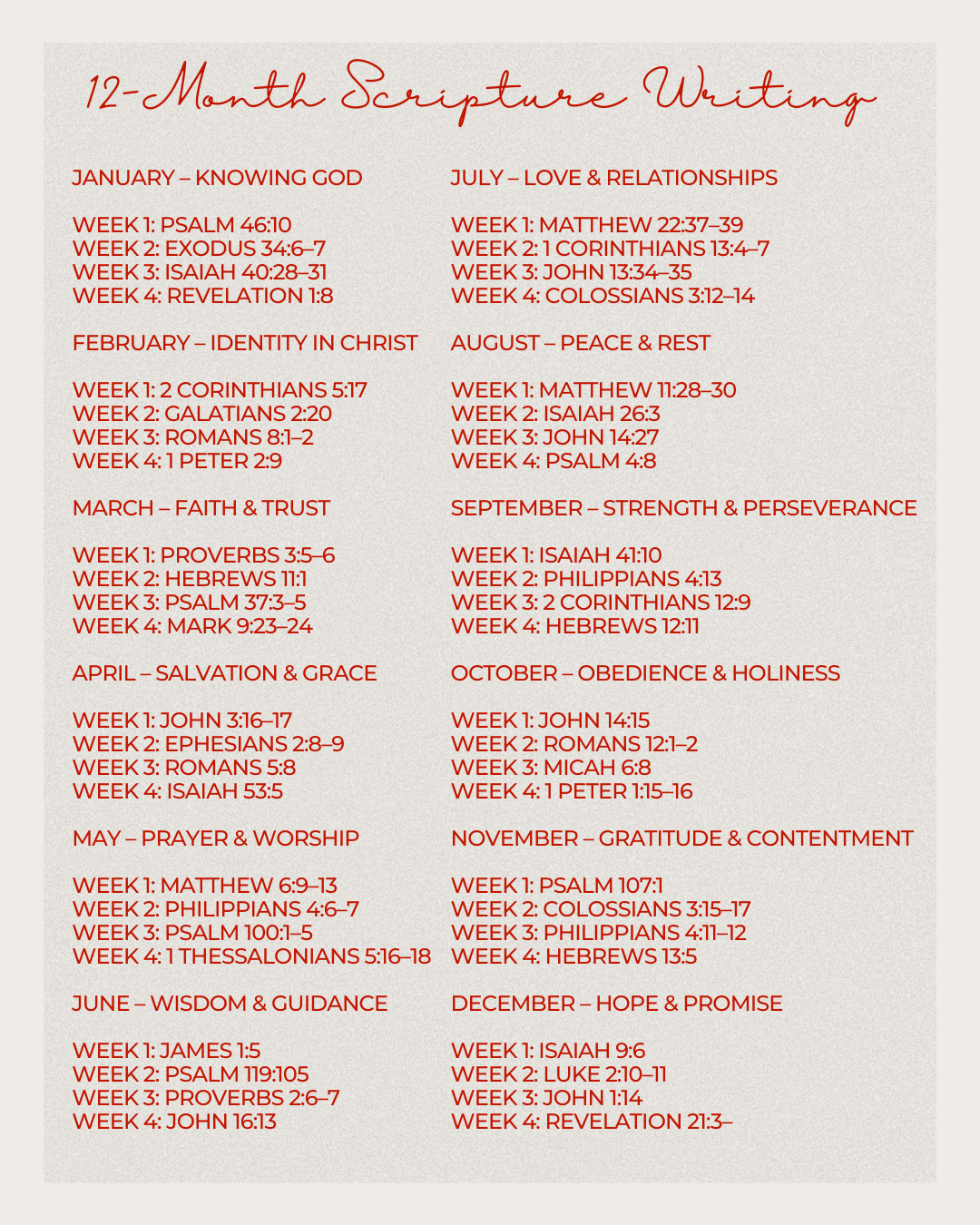 12 Month Scripture Writing Plan