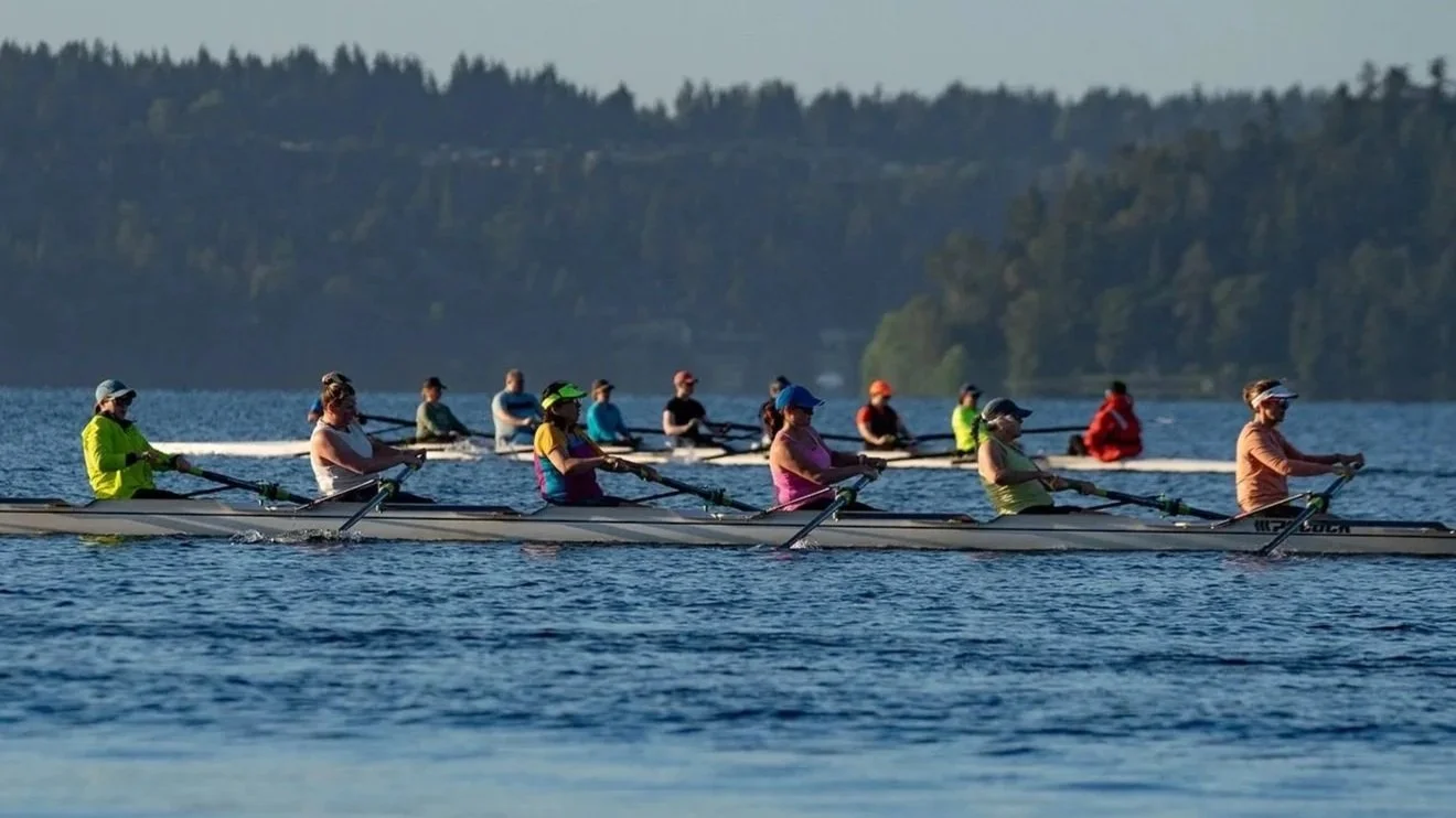 Adult rowing on lake