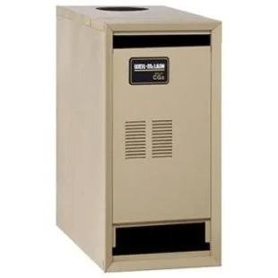 A beige server or computer cabinet with a digital display and vent openings.
