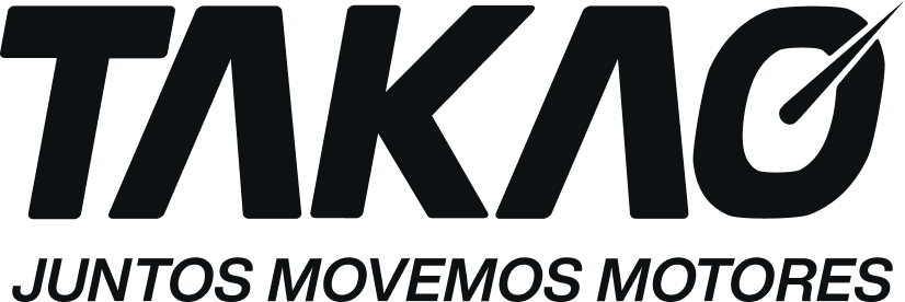 Logo da TAKAO com o slogan "Juntos Movemos Motores".