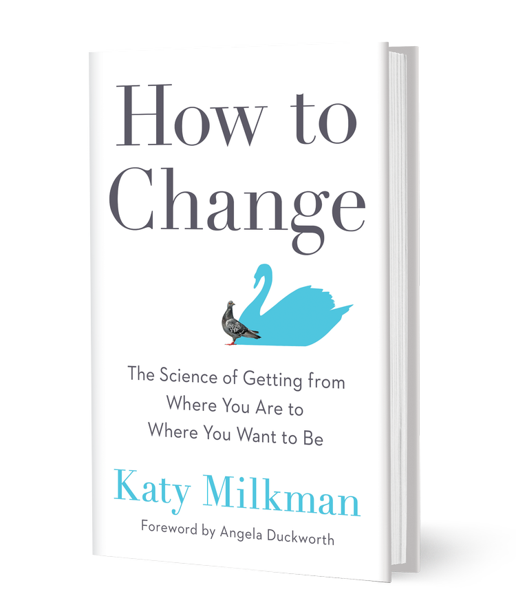 Cover of a book titled 'How to Change' by Katy Milkman, with a subtitle 'The Science of Getting from Where You Are to Where You Want to Be', featuring a graphic of a duck and a swan.