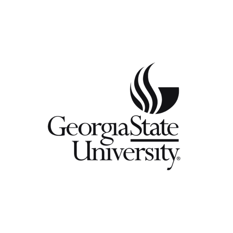 Georgia State University logo with a stylized torch symbol above the university name in black text.